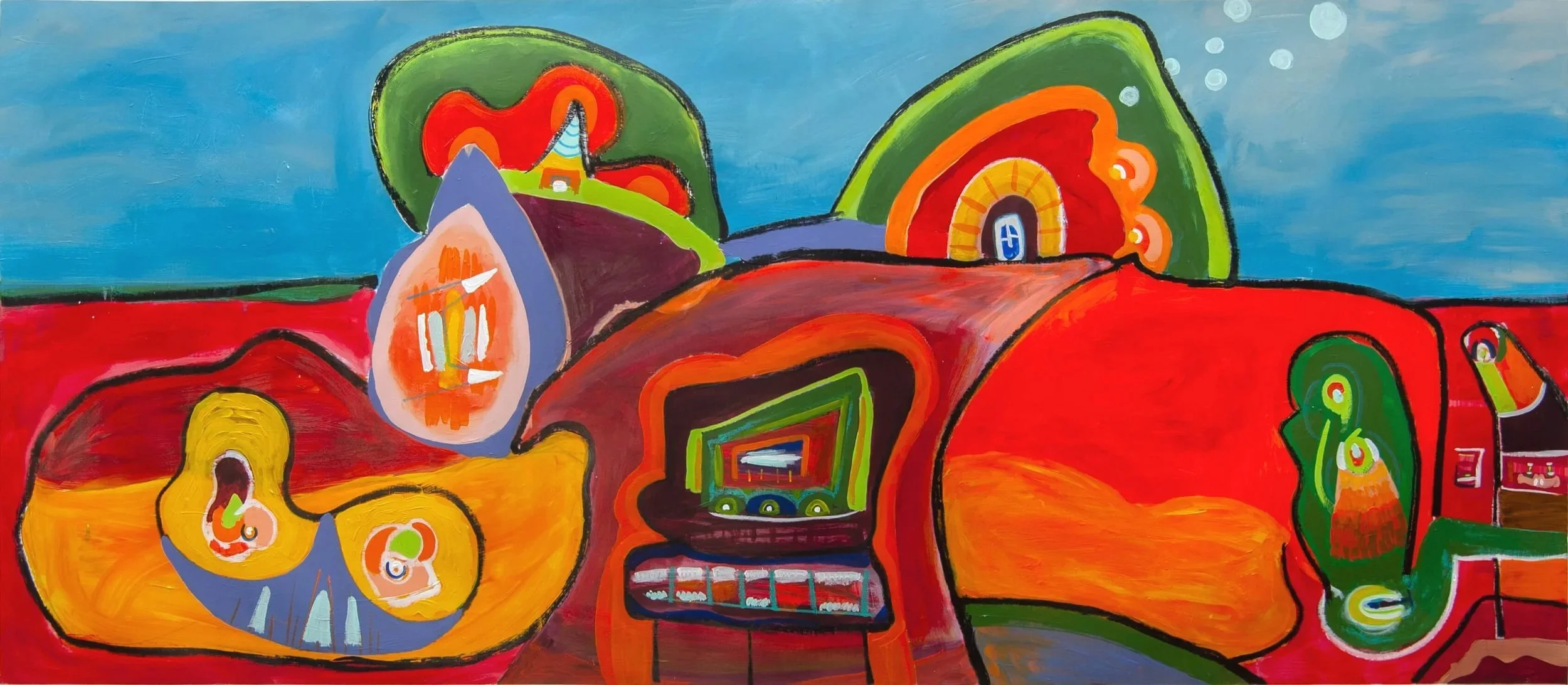  Possible Point of Entry , 2025  
Acrylic on Yupo paper  
64.25" x 28.25" (163.2 x 71.75 cm)
