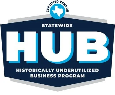 Logo of the Statewide Historically Underutilized Business Program, featuring the words 'Certified Vendor' and an outline of Texas above the acronym 'HUB.'