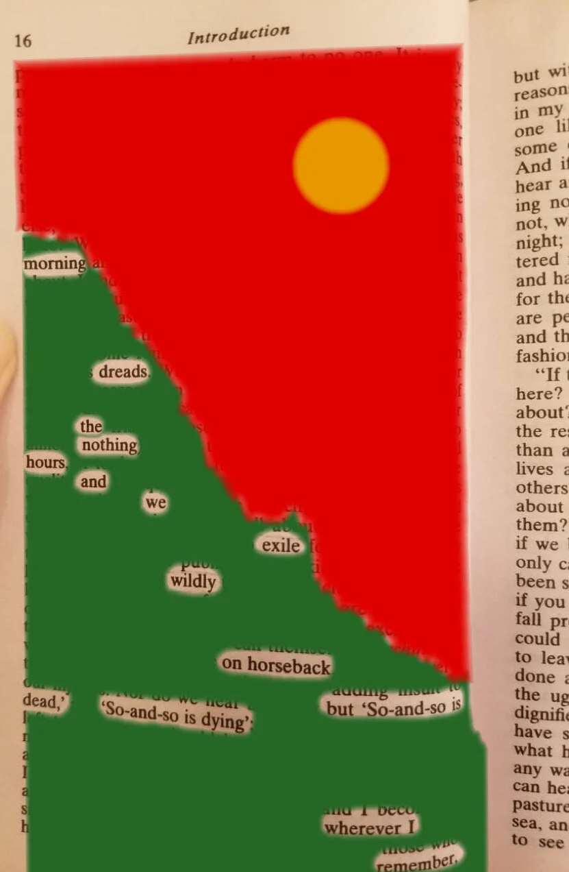 Morning dreads the nothing hours,
and we exile wildly 
on horseback

but “So-and-so is dead,”
“So-and-so is dying,”
wherever I remember—