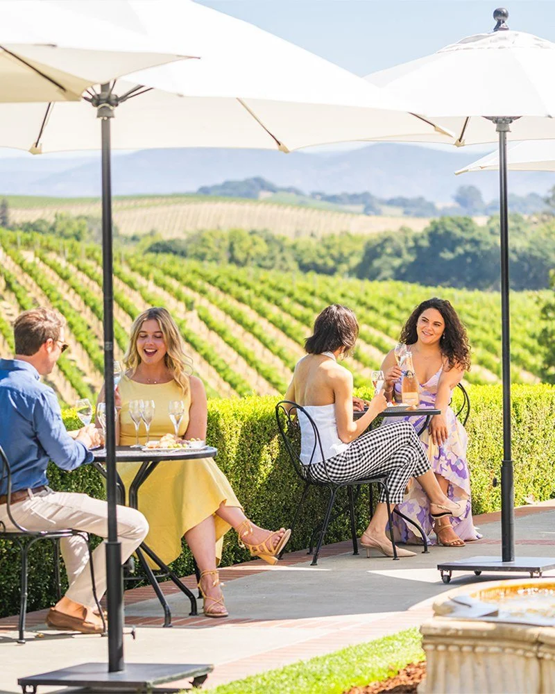 From your table overlooking the scenic rolling hills of Carneros, enjoy a tasting of Sparkling or Still wine on the patio at @domainecarneros. From charcuterie and cheese to world-class caviar, enhance your experience with a curated food-and-wine pai