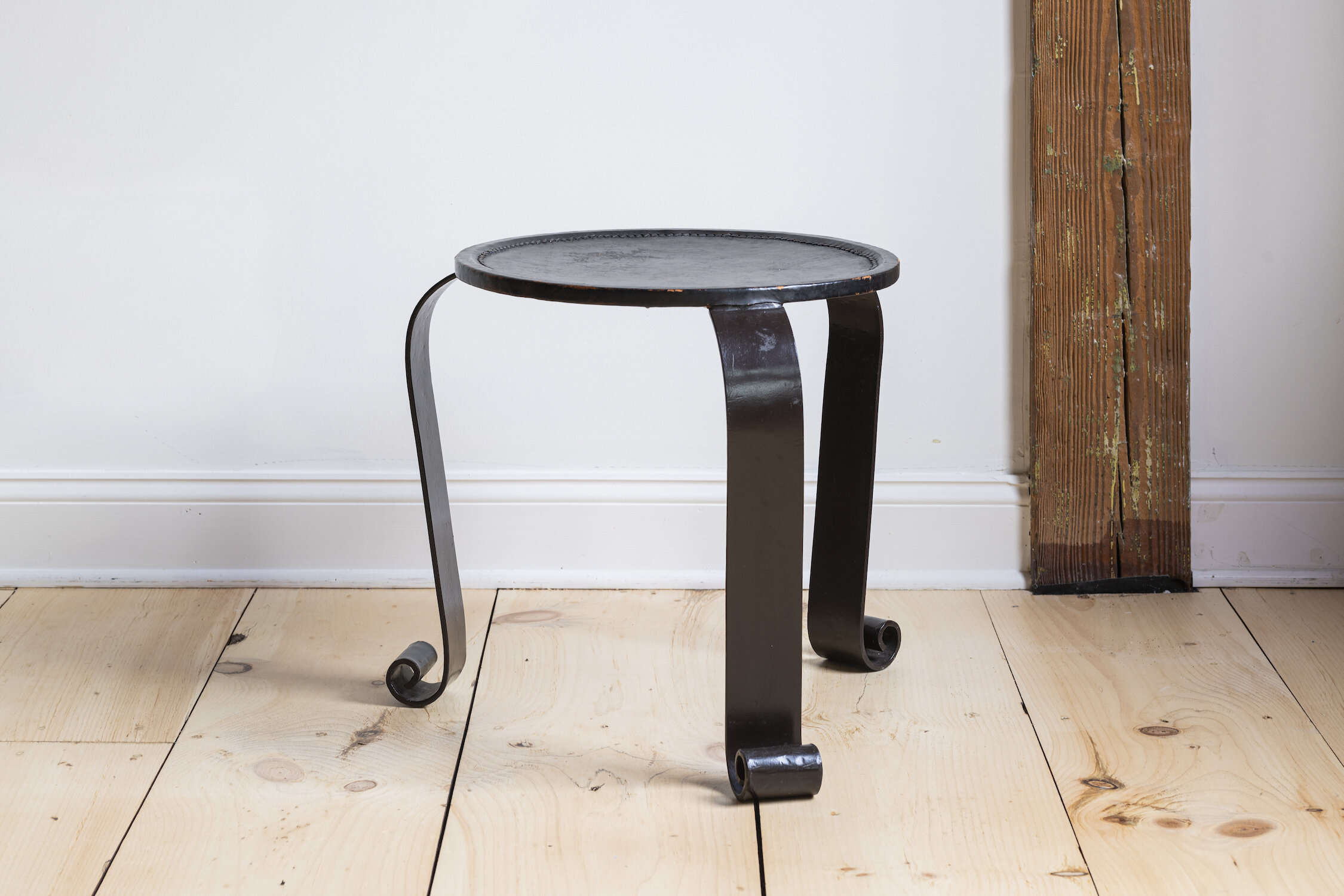 French Leather and Metal Stool