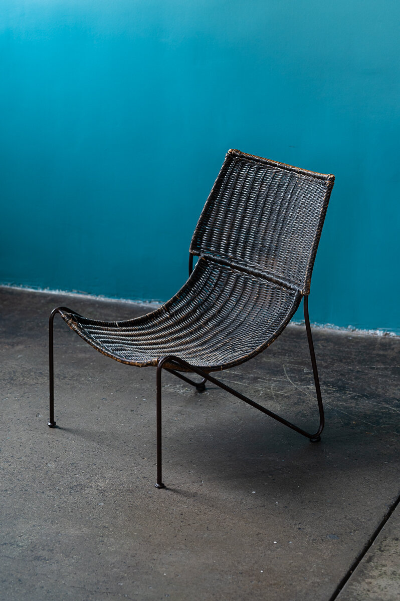 Brown Wicker + Metal Chair