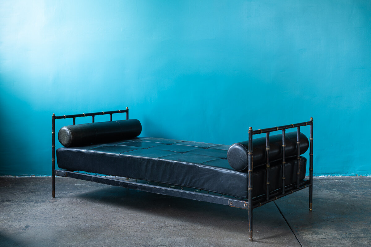 Jacques Adnet Black Leather Daybed