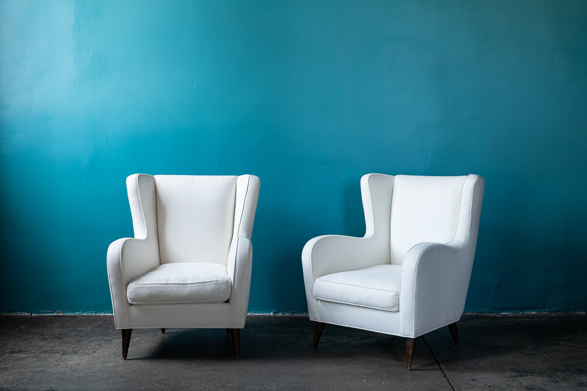 Pair of White Linen Armchairs