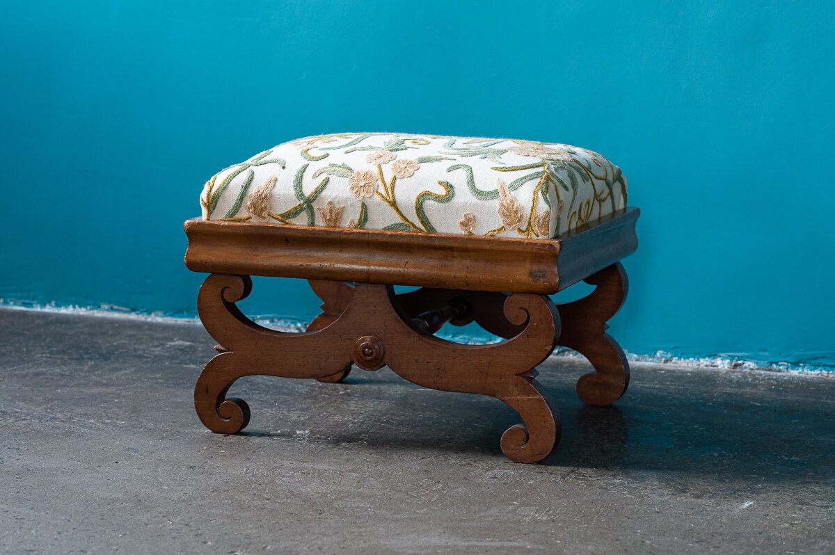 Stool with Embroidered Seat