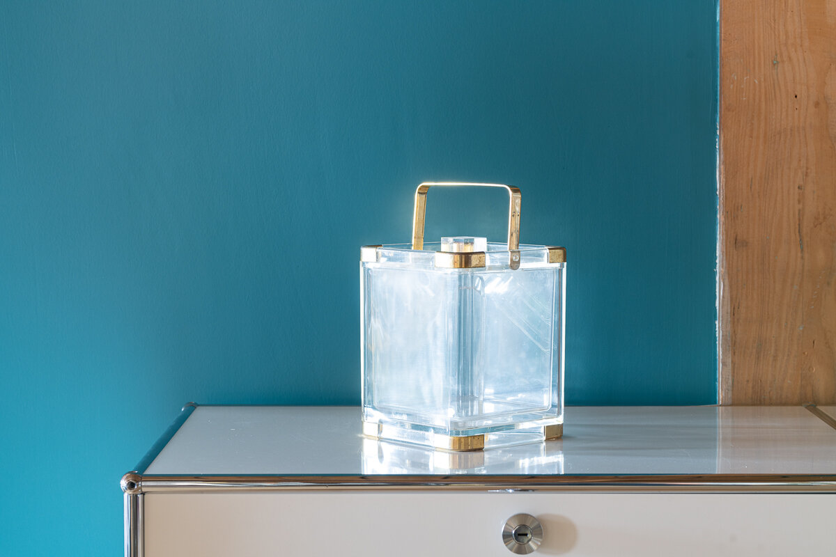 Lucite + Brass Ice Bucket with Tongs