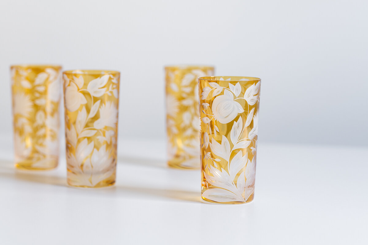 Etched Amber Highball Glasses