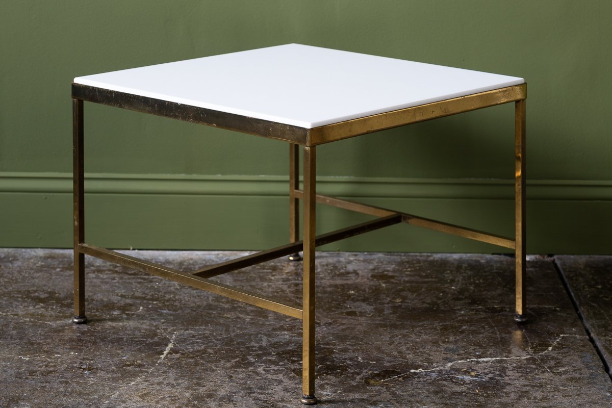 White Glass and Brass Table