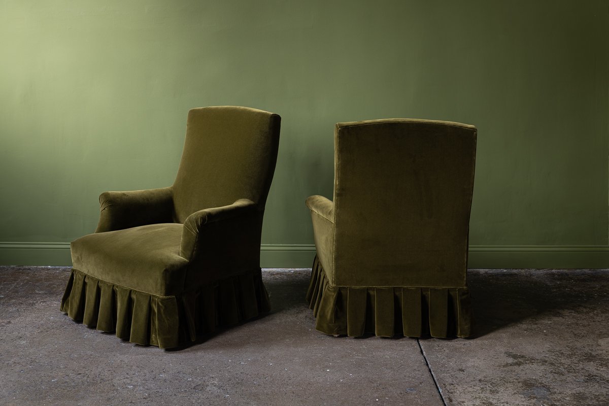 Pair of Green Velvet Chairs