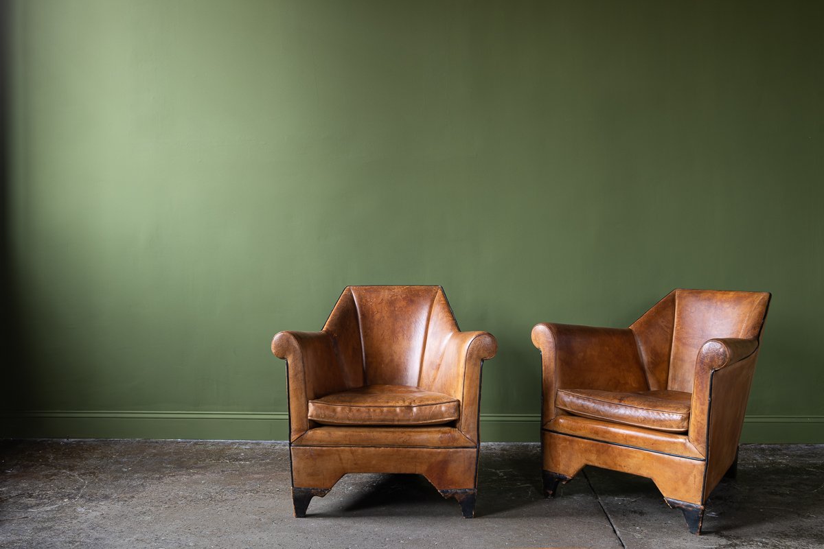 Pair of Finback Leather Chairs