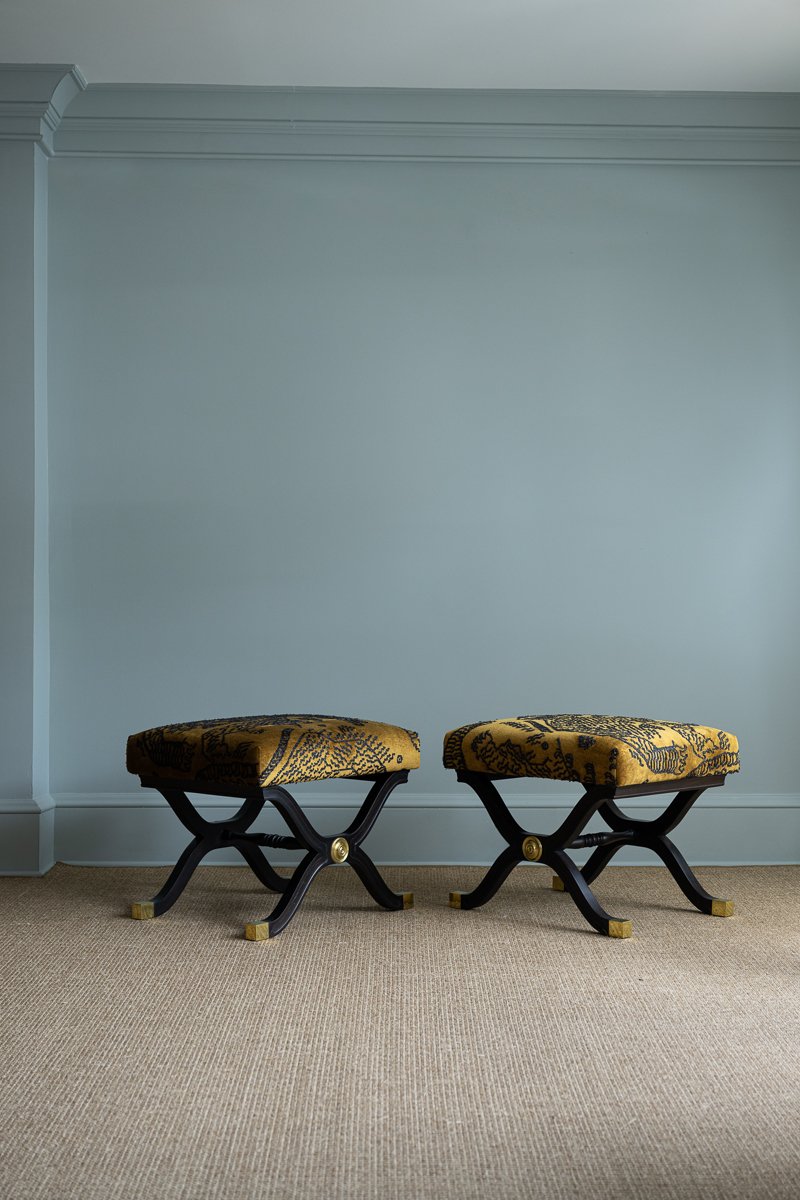 Pair of Black and Brass Benches   