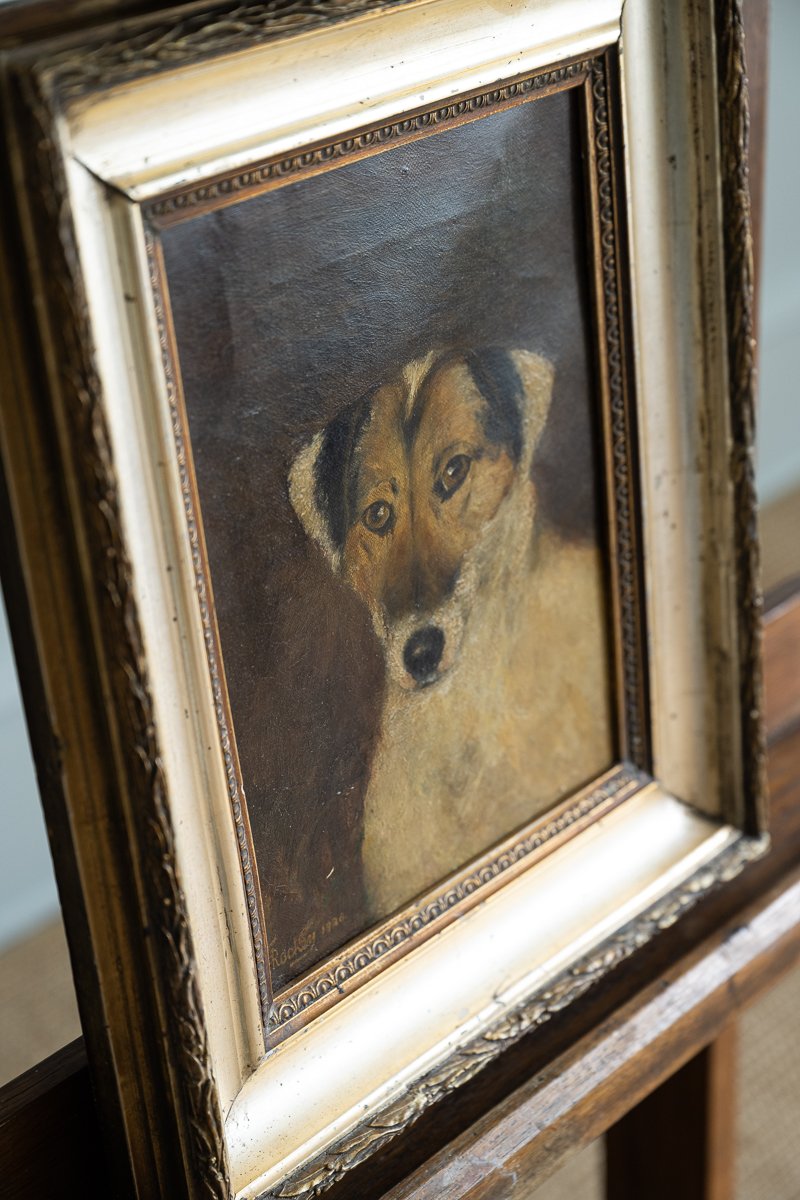 Antique Dog Oil Painting 
