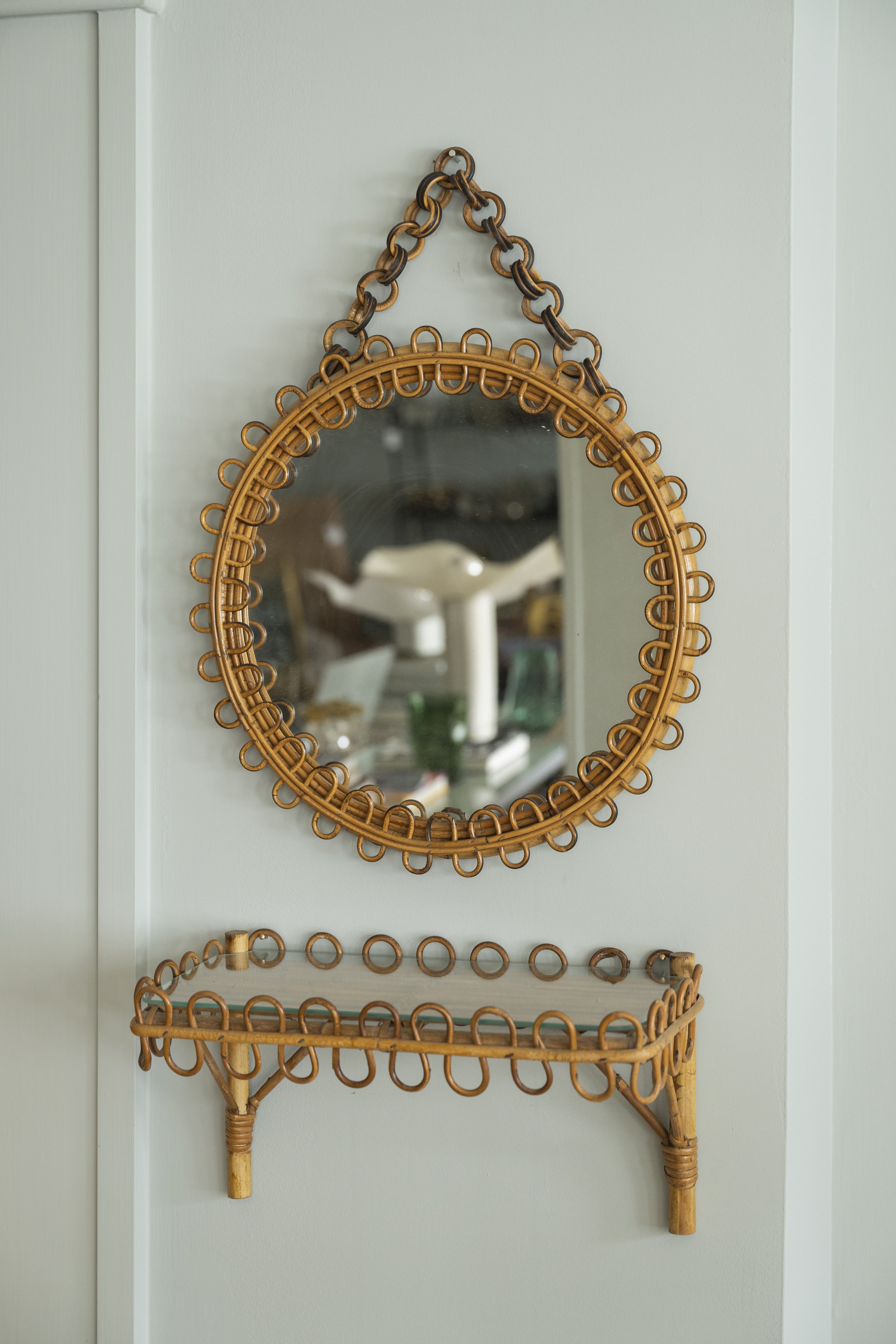 Italian Rattan Shelf and Mirror 