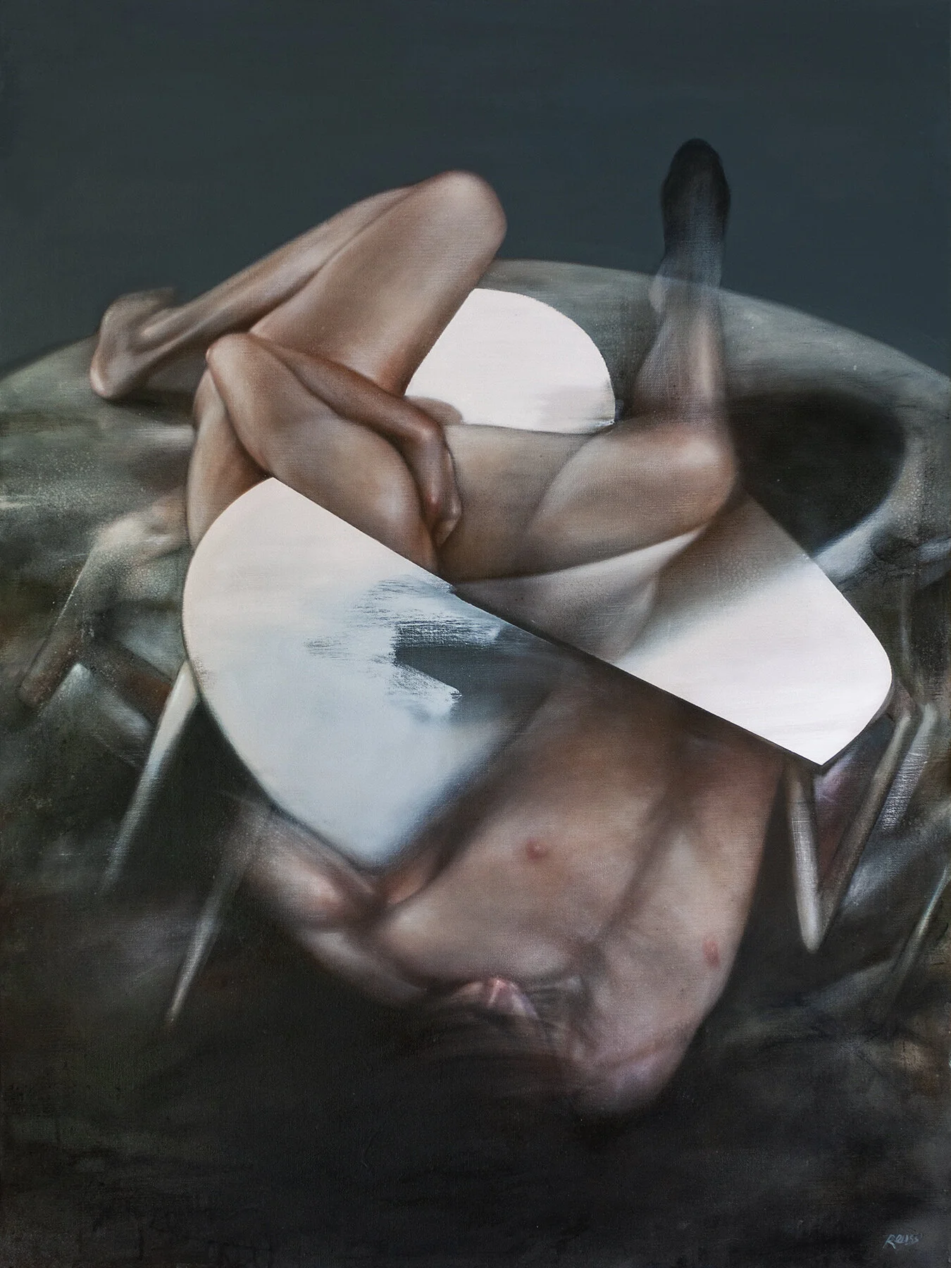COLLAPSE. Oils, acrylics, spray paint & charcoal on canvas, 120x90 cm. 2020