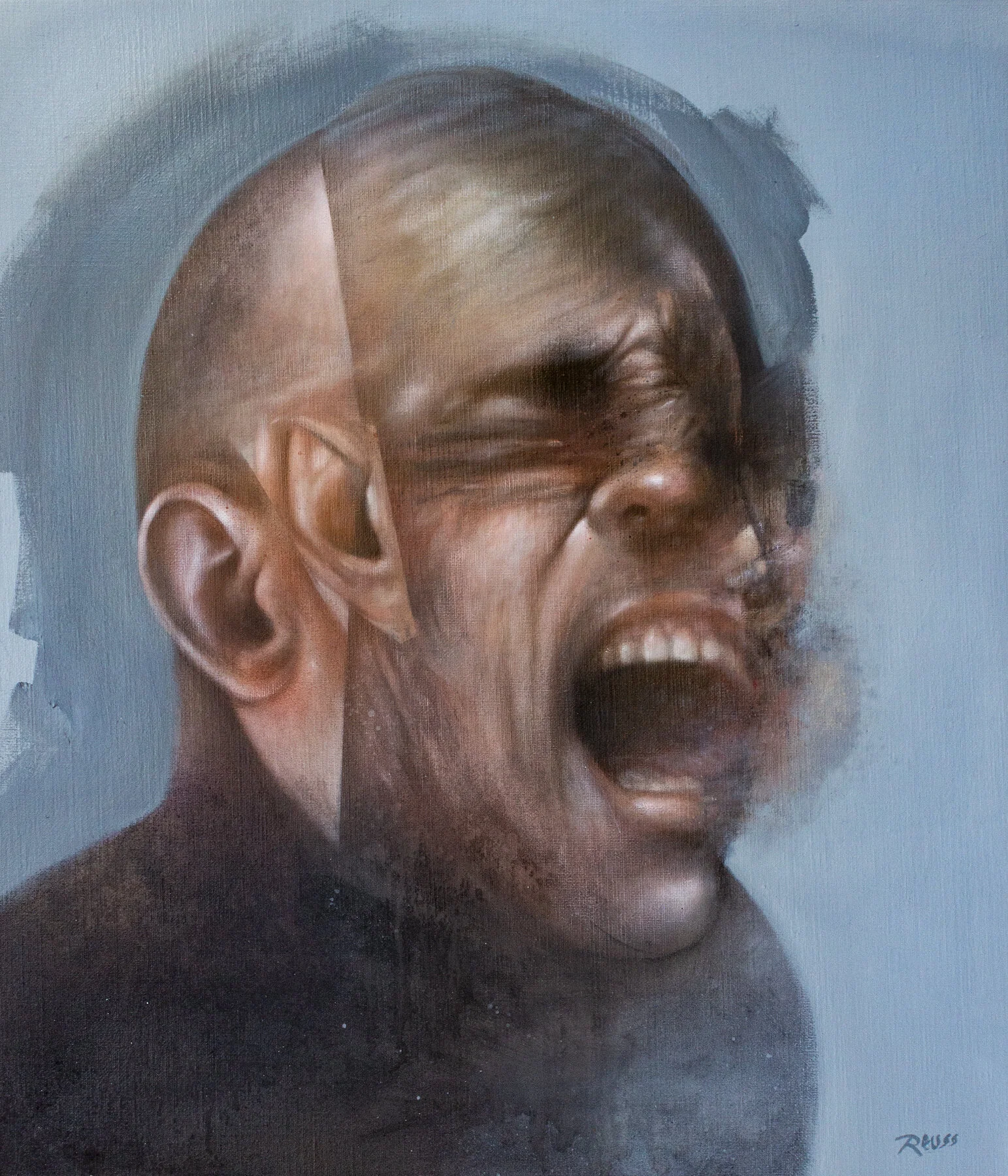 UNTITLED.  Oils, acrylics, spray paint & charcoal on canvas, 70x60 cm. 2020