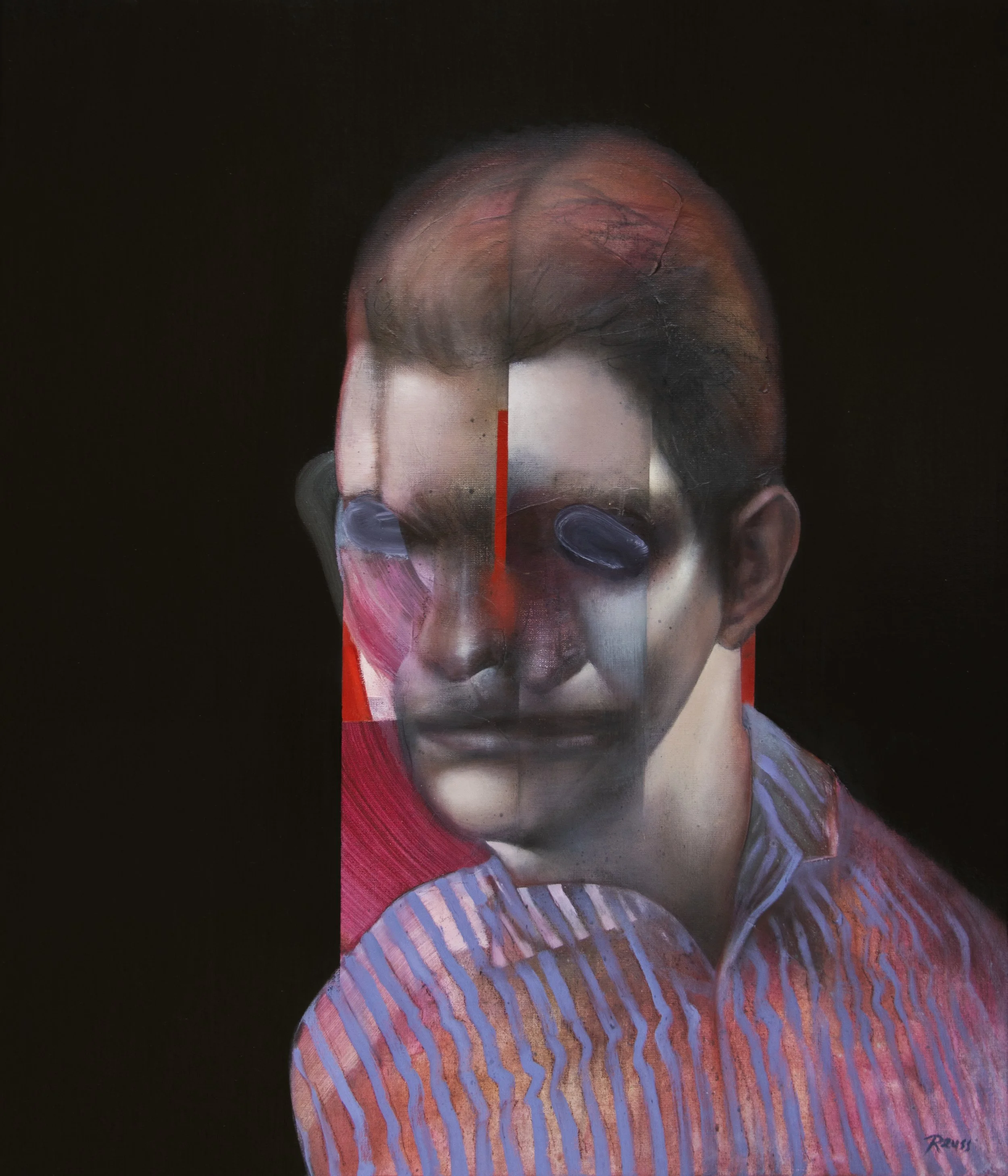 HE ENTERS. Acrylics, oils and spray paint on canvas. 70x60cm. 2024.