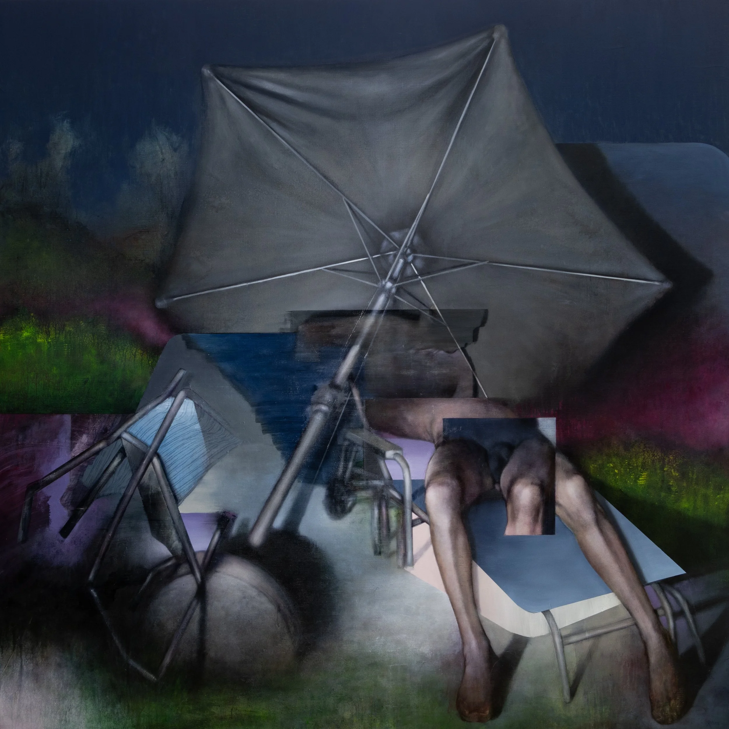 PATIO. Acrylics, oils and spray paint on canvas. 190x190cm. 2025.