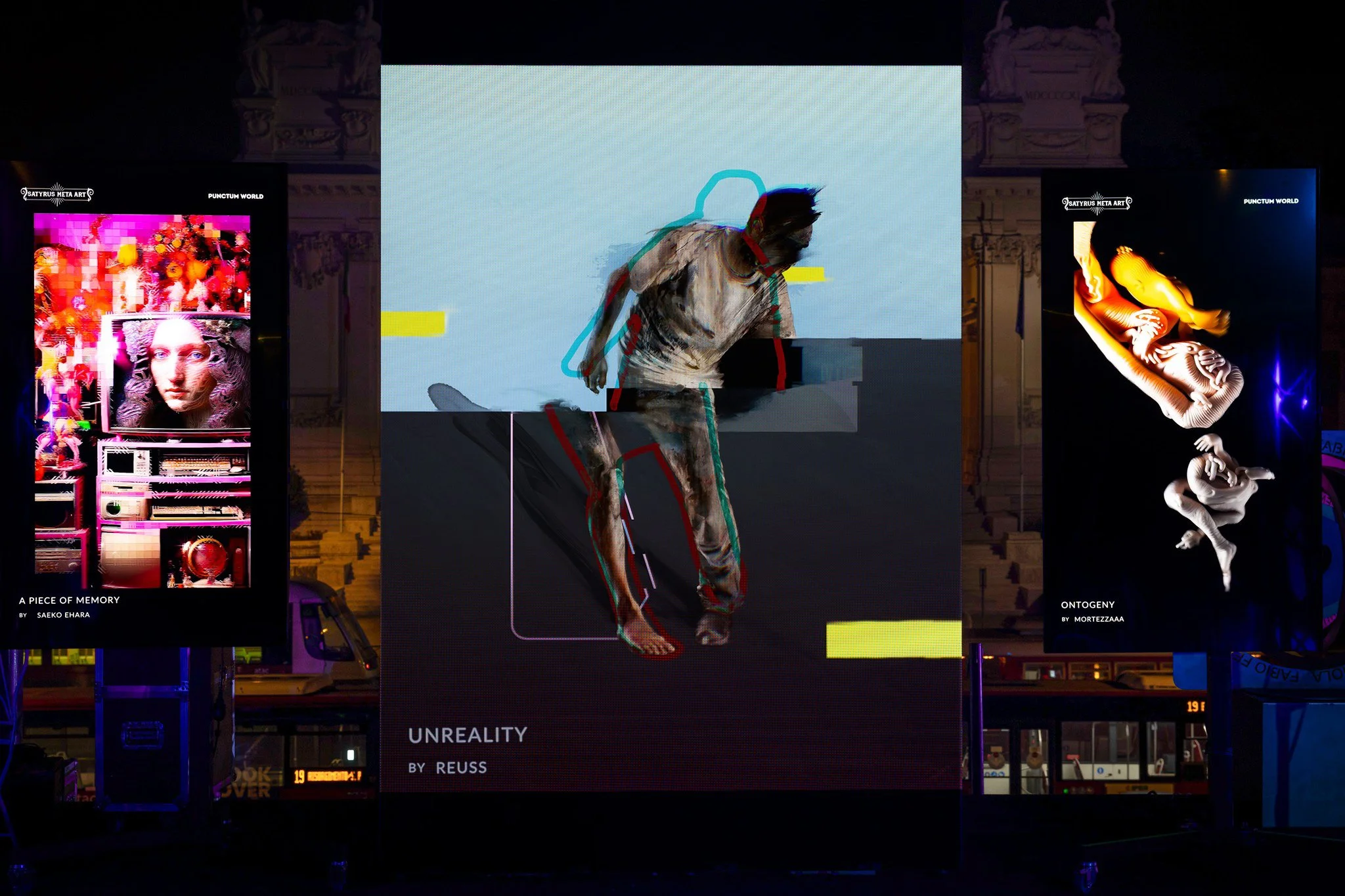 UNREALITY. Displayed in front of the National Gallery of Modern Art in Rome, Italy as part of Satyrus Meta Art. 2023.