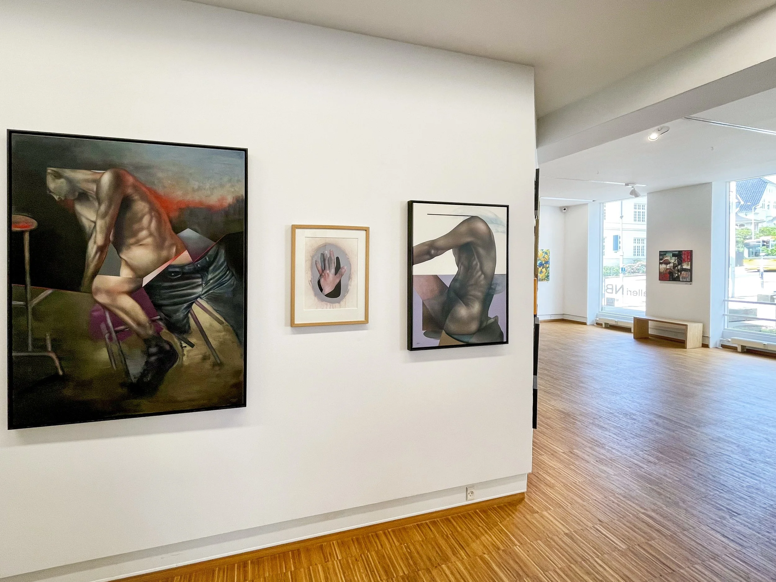 Installation view of paintings by John Reuss at Galleri NB, Denmark
