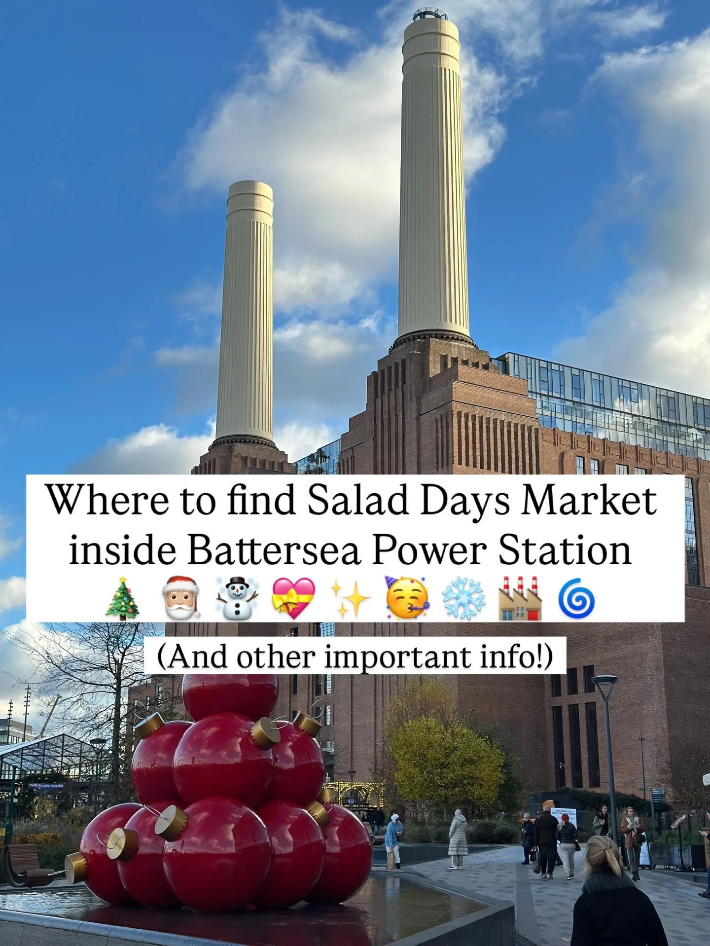 Salad Days Christmas Market opens inside Battersea Power Station! And here&rsquo;s all the important info you need! ✨🎄 💝  save this now to refer back to.

DATES
📆 Saturday 6th &amp; Sunday 7th Dec
📆 Saturday 13th &amp; Sunday 14th Dec
📆 Sat: 11-