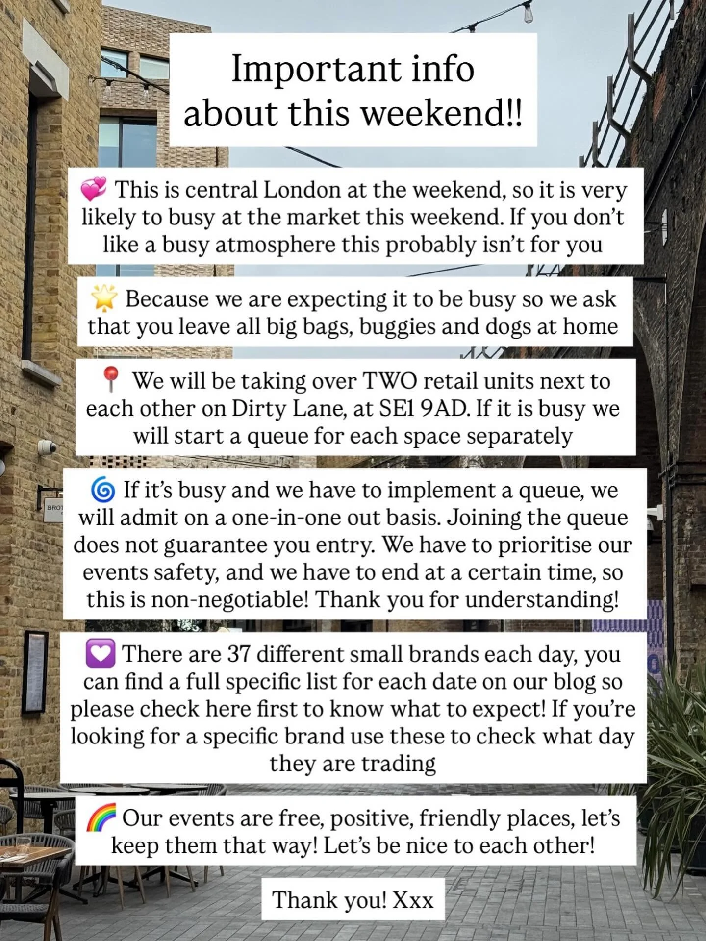 Important info ahead of the weekend! This is a FREE TO ENTER event, designed to help you shop with the best small businesses in the world. The pop-up shops will most likely be busy. We&rsquo;ve had one hell of a week, one hell of a month, so if you&r