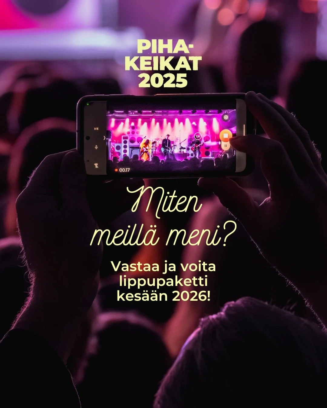 Hei kesän pihakeikoilla kävijä! Arvoistaisimme valtavasti, jos voisit käyttää ajastasi viitisen minuuttia ja vastata kävijäkyselyymme. Vastaajien kesken arvomme ✨5 x kahden hengen lippupakettia kesän 2026