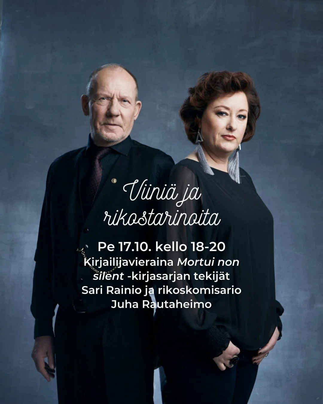 Lokakuinen ilta viinin, rikostarinoiden ja kiehtovien kirjailijoiden kanssa tulossa Kuppikseen. 🖤
Kirjailija Sari Rainio ja rikoskomisariona 40 vuotta työskennellyt Juha Rautaheimo eli @rainio_rautaheimo kirjoittavat yhdessä rikosromaanis