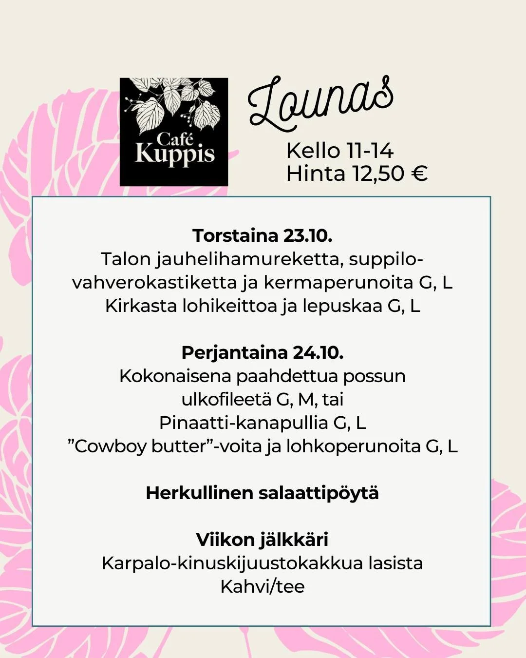 ✨ Syyslomaviikolla toivelounastaville lapsille limu veloituksetta! Tule kokemaan toivelounas, saatat löytää uuden lempilounaasi. Kahtena päivänä viikossa tarjoamme kaksi herkullista ja runsasta pääruokaa sek&au