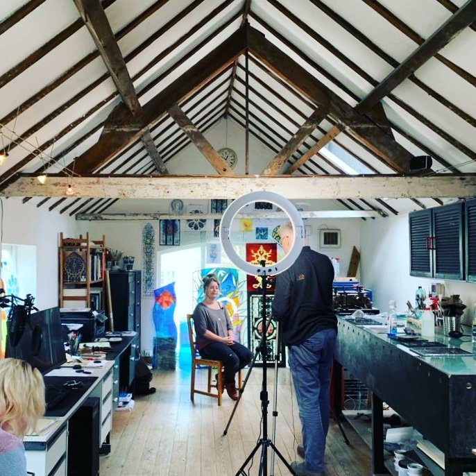 Being interview by renowned glass artist Derek Hunt about winning the Ashton Hill award