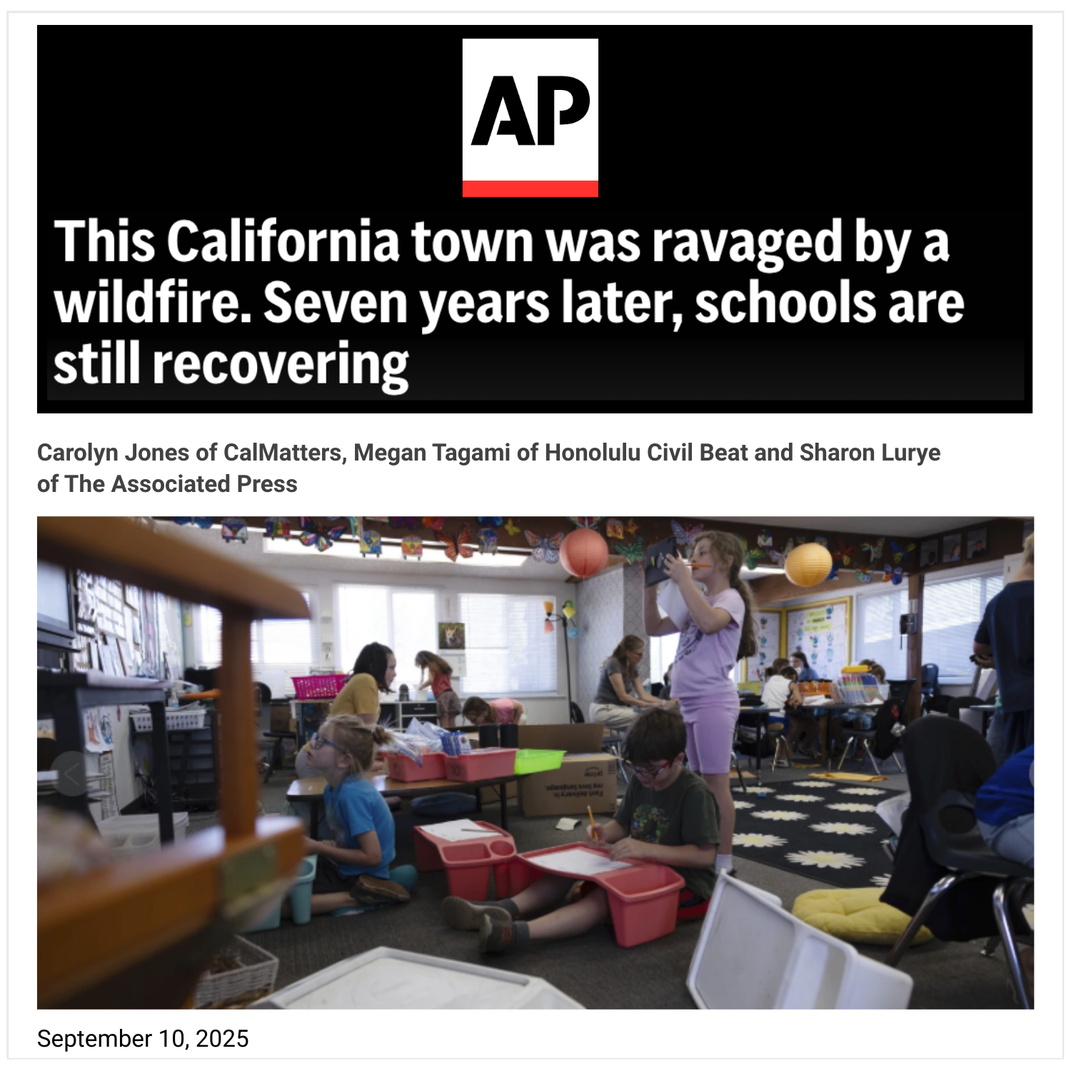Associated Press: This California town was ravaged by a wildfire. Seven years later, schools are still recovering