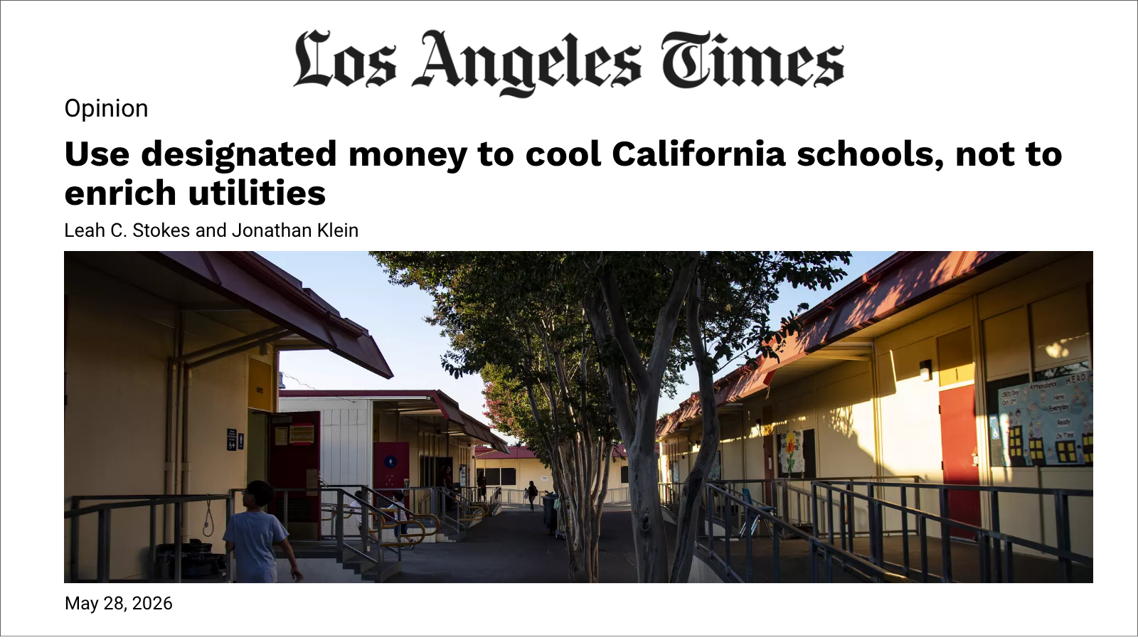 Opinion: Use Designed Money to Cool California Schools, Not to Enrich Utilities