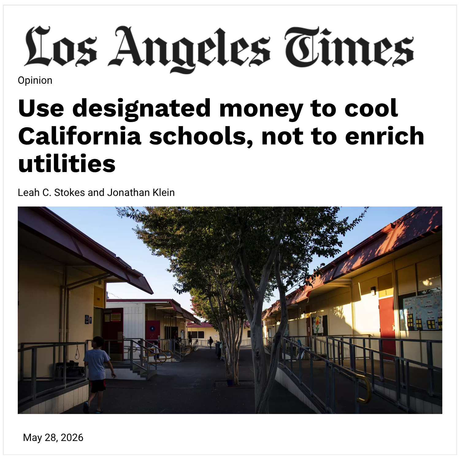 Opinion: Use Designed Money to Cool California Schools, Not to Enrich Utilities