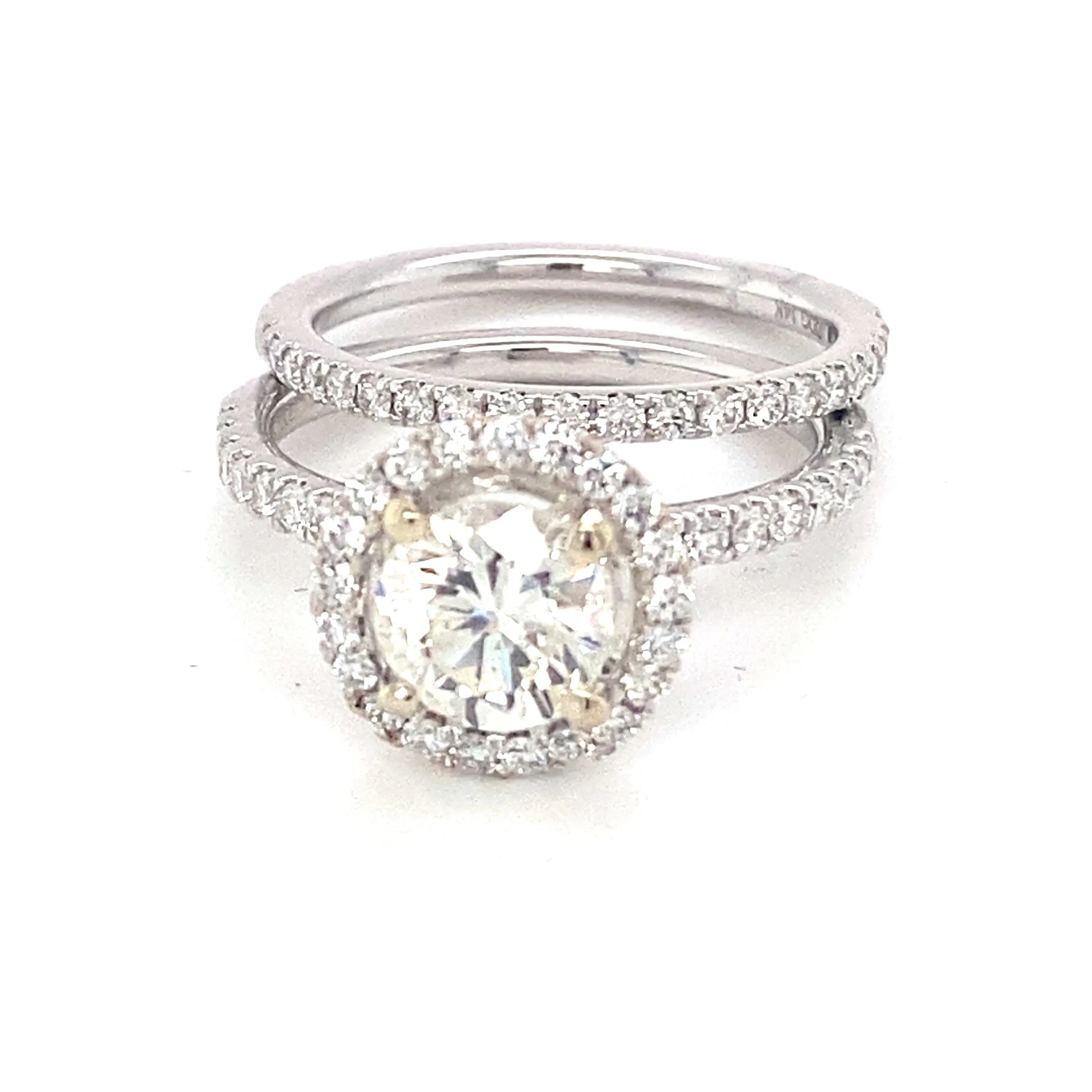 1.37ct center stone Diamond Halo Wedding Set SI3-H 2.12 cttw - 004-00444