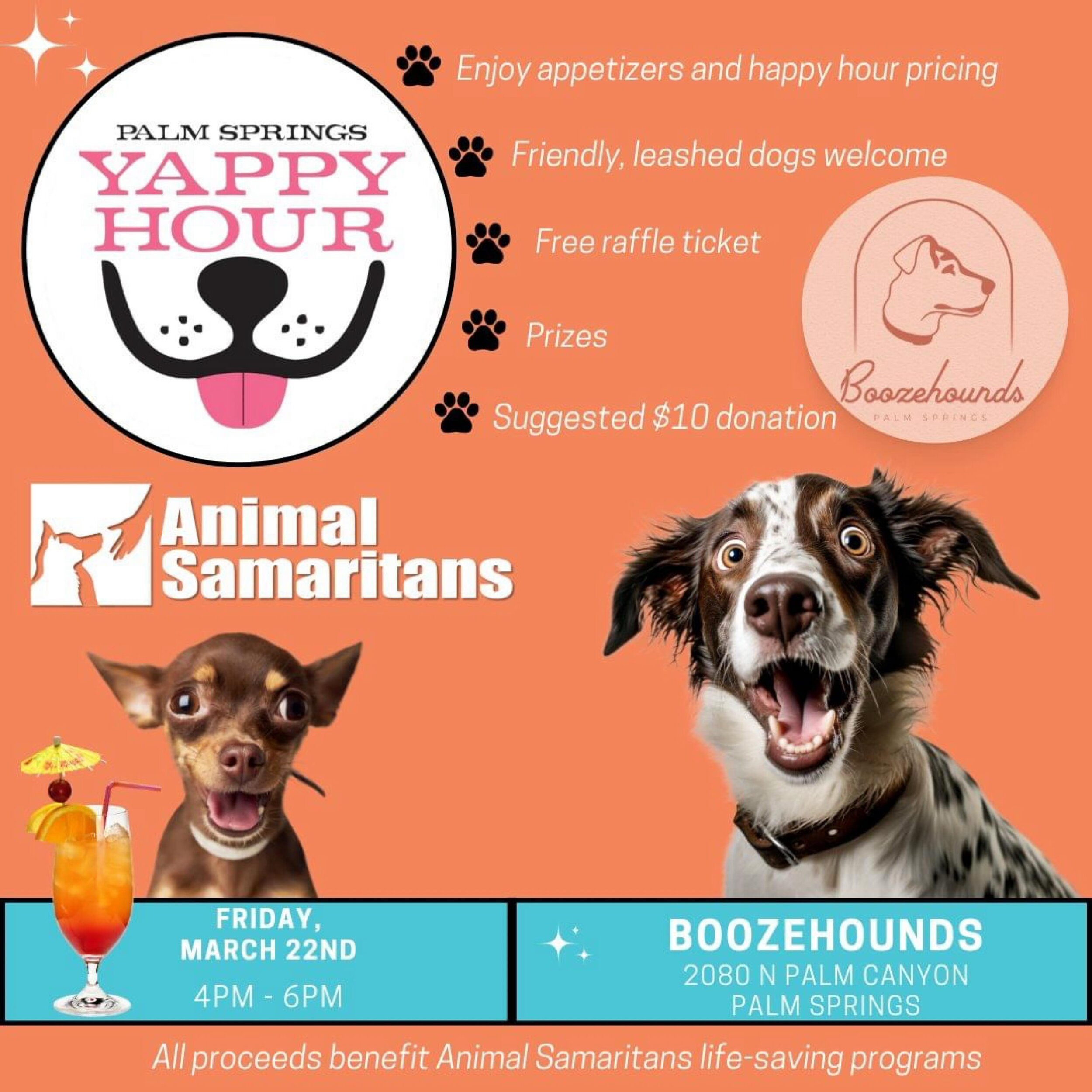 Join me Friday with  @animalsamaritans @boozehoundsps with a chance to win a massage for your dog 🐶❤️
・・・
𝐏𝐚𝐥𝐦 𝐒𝐩𝐫𝐢𝐧𝐠𝐬 𝐘𝐚𝐩𝐩𝐲 𝐇𝐨𝐮𝐫 𝐈𝐒 𝐁𝐀𝐂𝐊!

Bring your friendly, leashed canine companion and join Animal Samaritans for Yappy 
