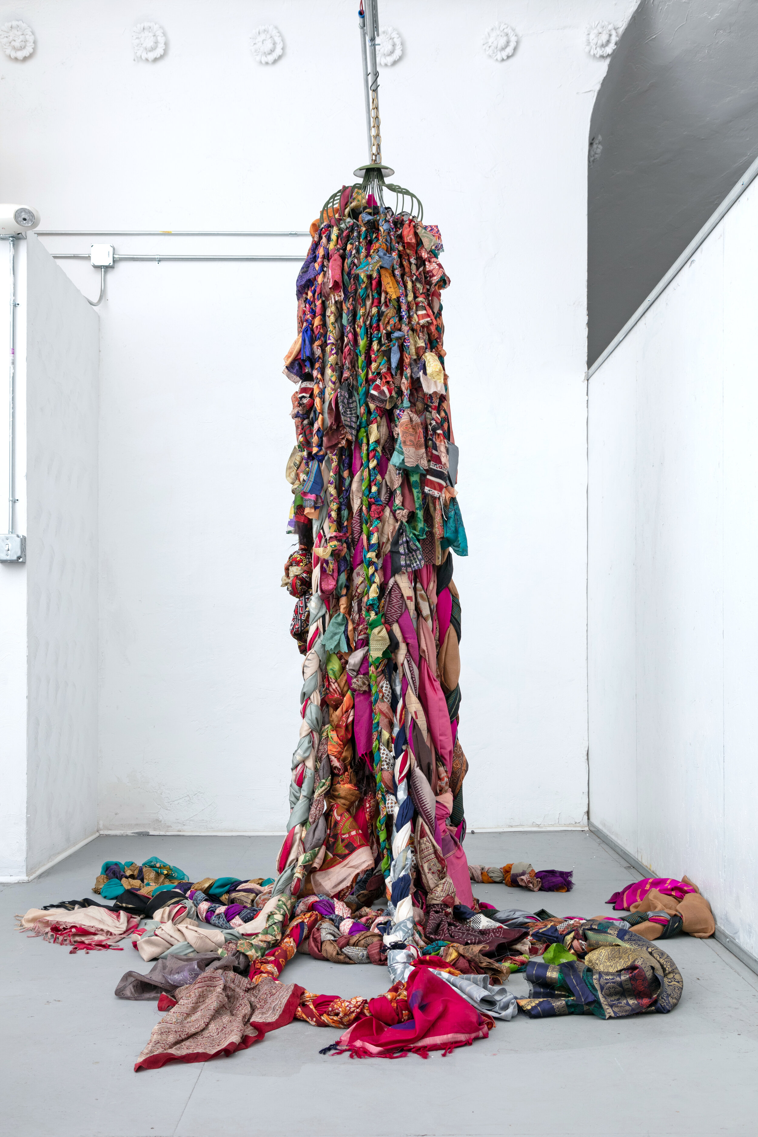 "axis mundi," 2020, vintage saris, dimensions variable