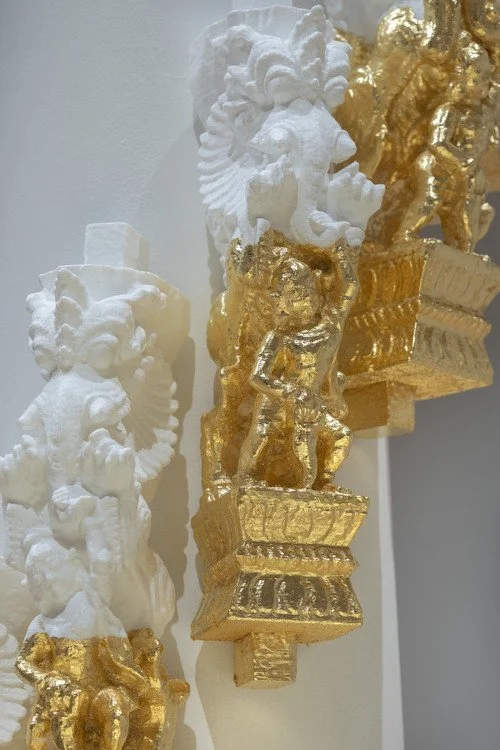 A Yakshi Trance, 2022, gold leaf and 3-d printed vintage yakshi sculpture replicas