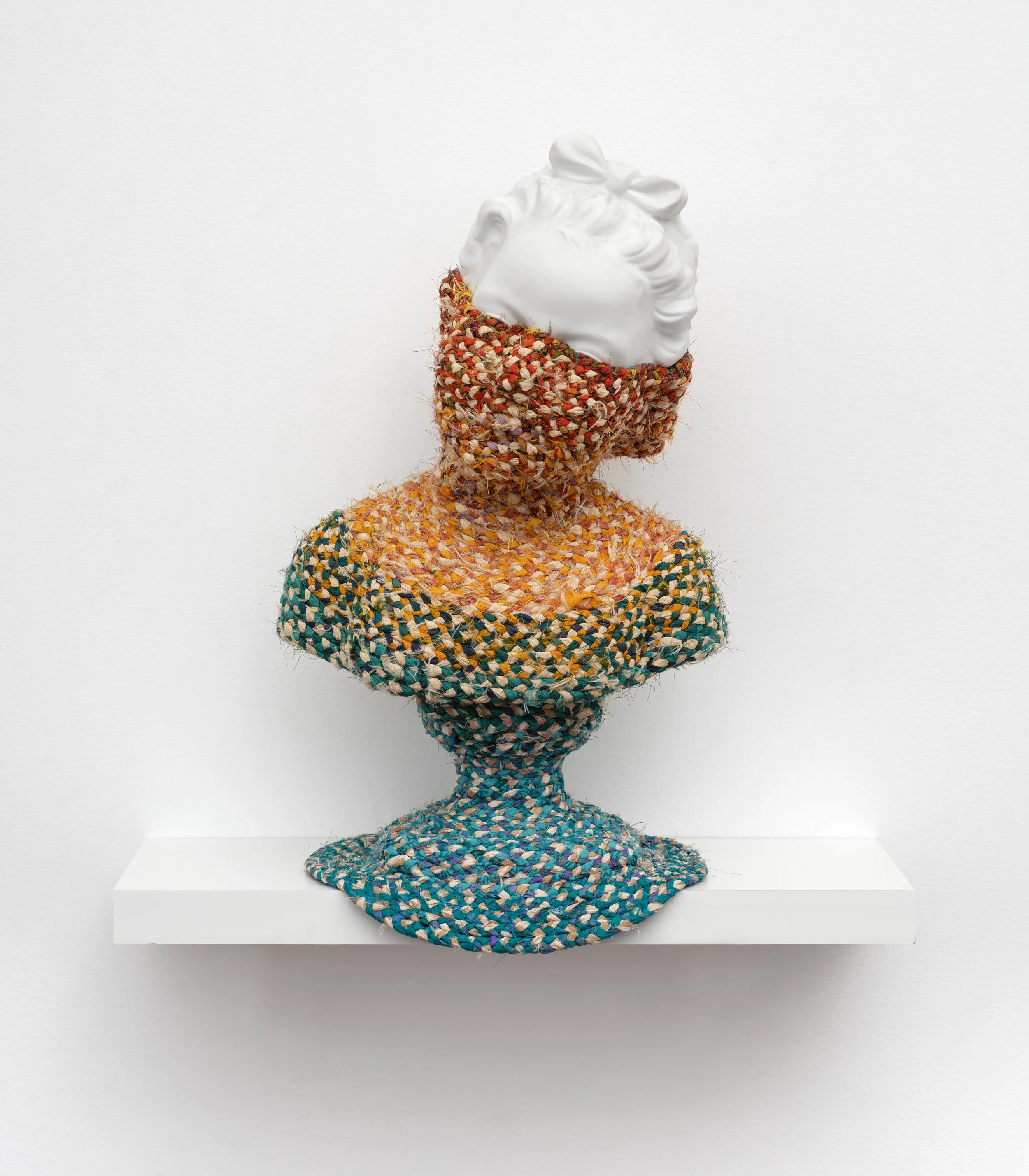 of silt and tides, 2024, worn saris, and found sculptures