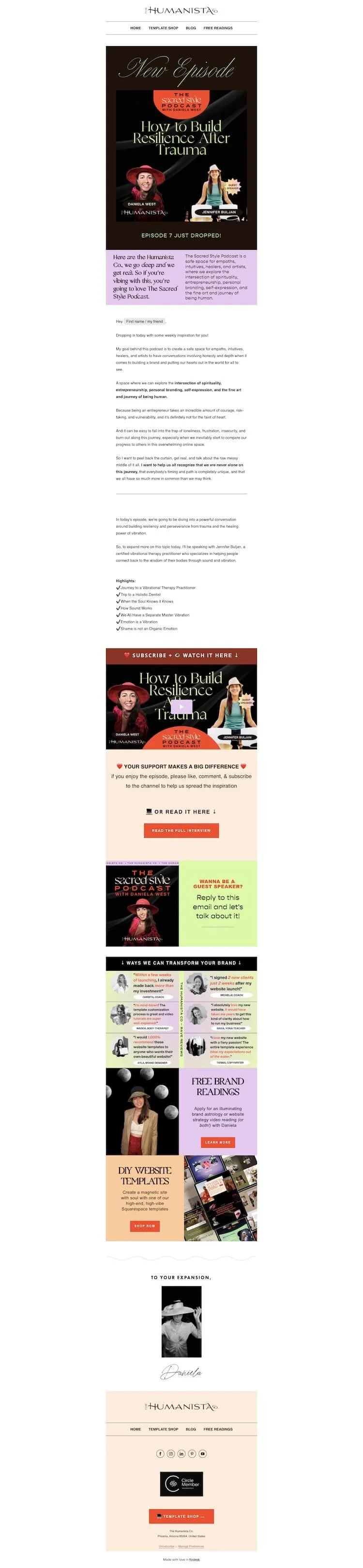 Newsletter design for featured podcast episode