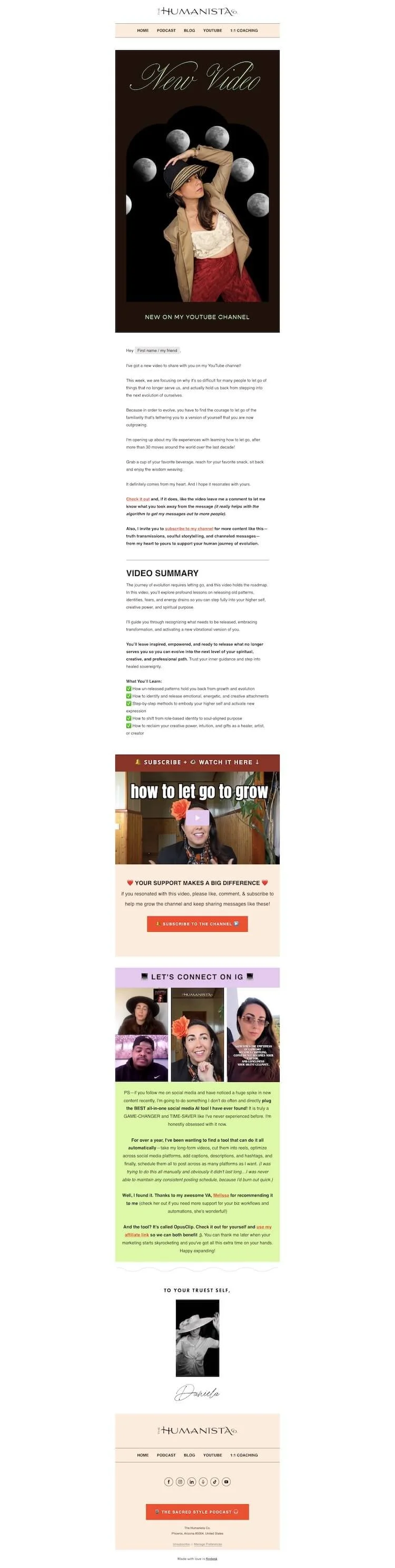 Email design for featured YouTube video