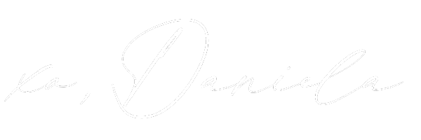 Signature-style text reading 'xo, Daniela' on a black background