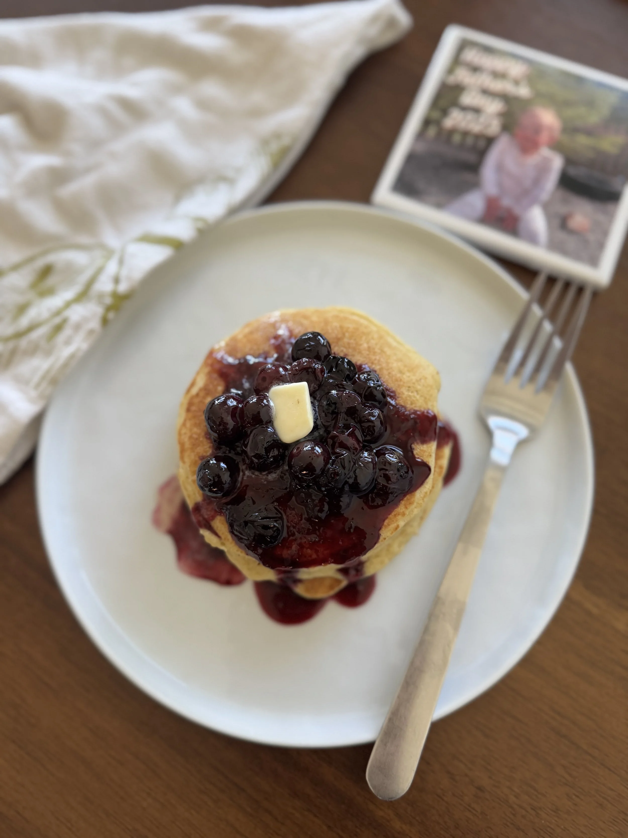 Lemon Ricotta Pancakes with Blueberry Maple Syrup