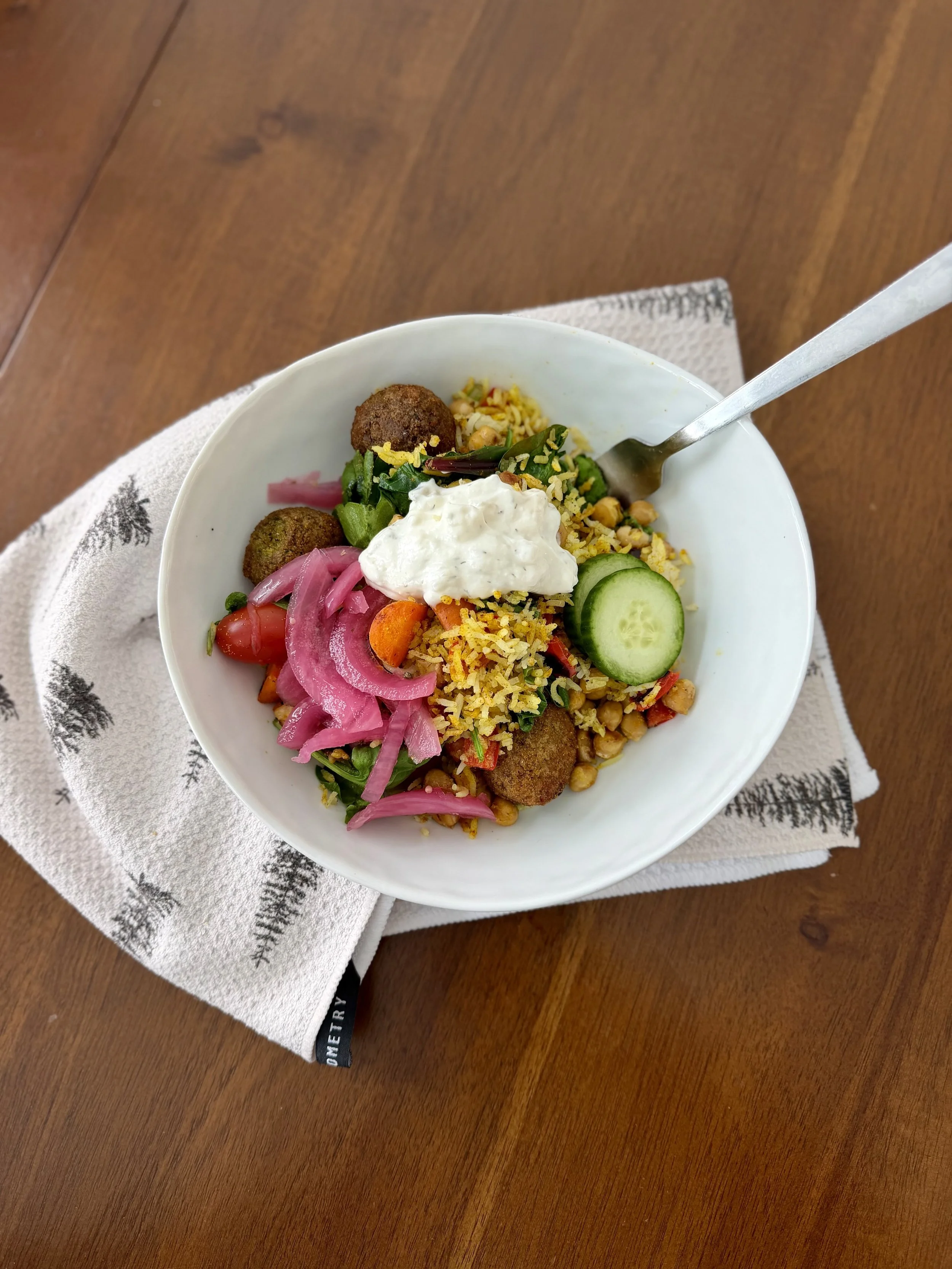 Crispy Turmeric Rice &amp; Falafel Recovery Bowl