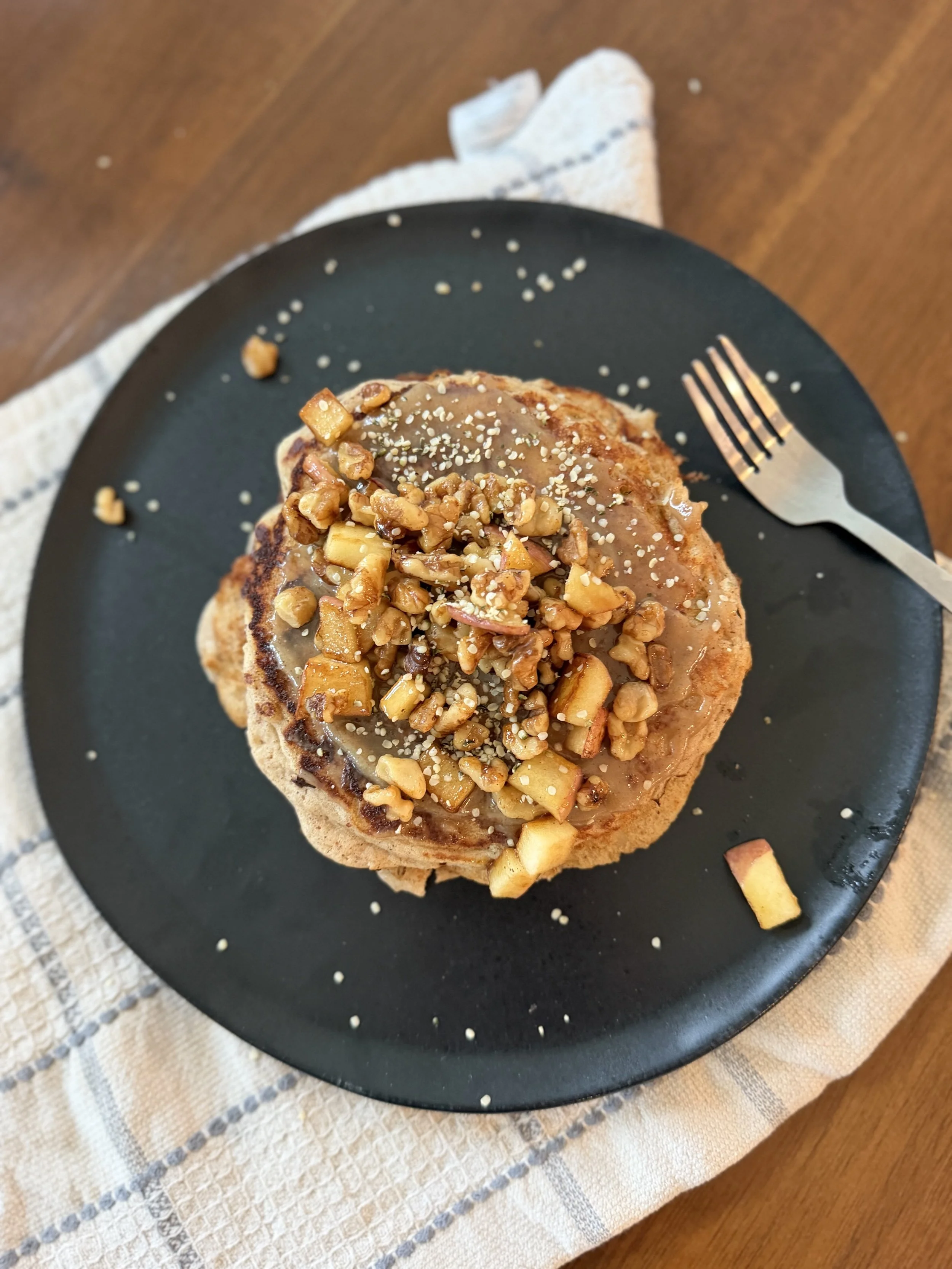 Cinnamon Apple Pancakes with Maple Tahini Sauce
