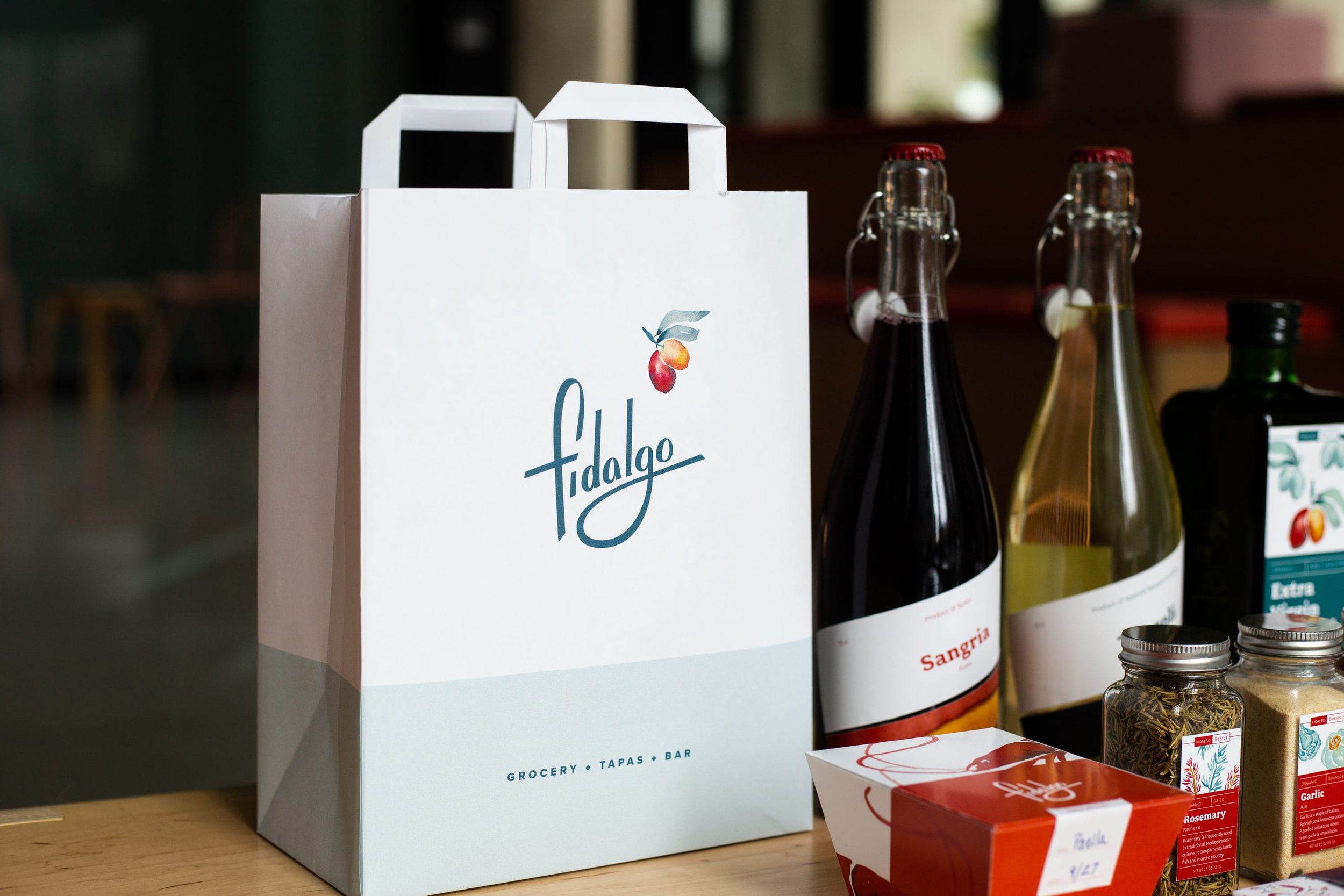 Grocery bag and custom wine labels