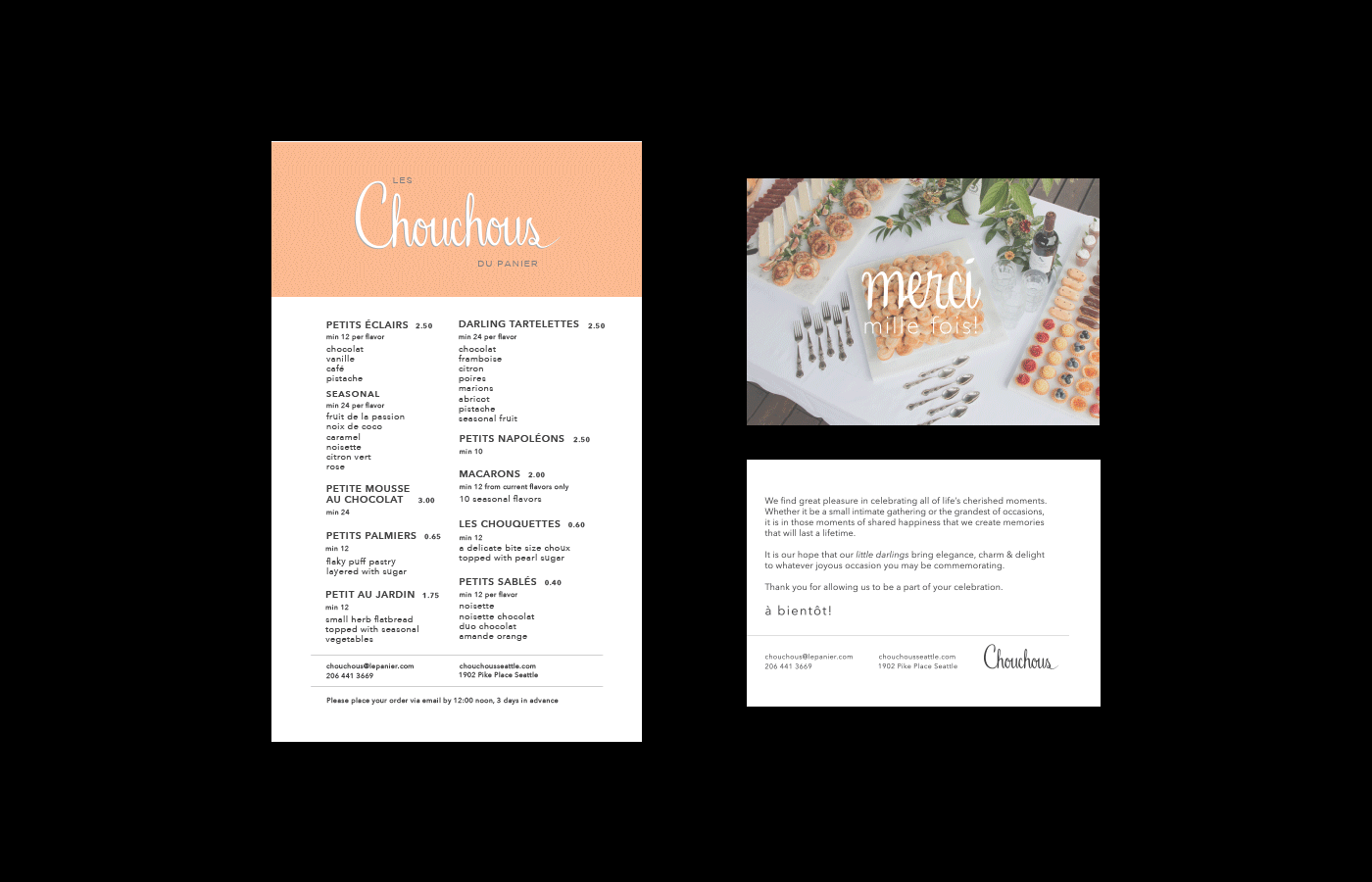 menu and postcards