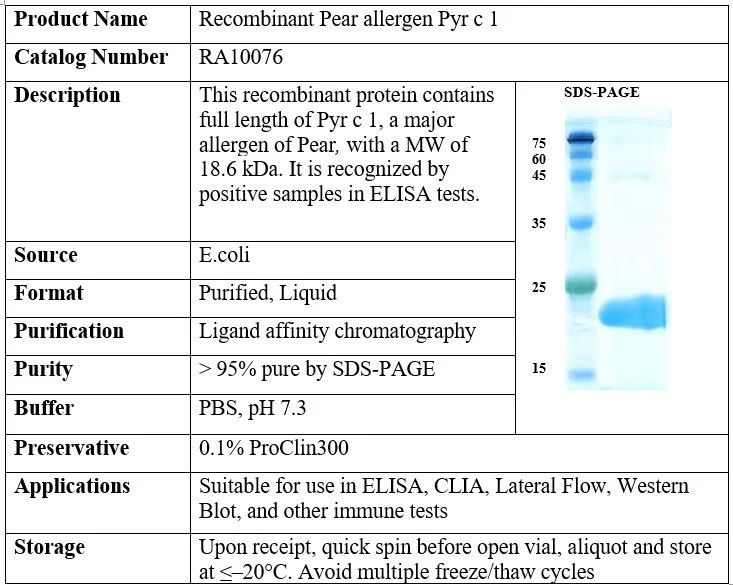Pear Recombinant Allergen (Pyr c 1)