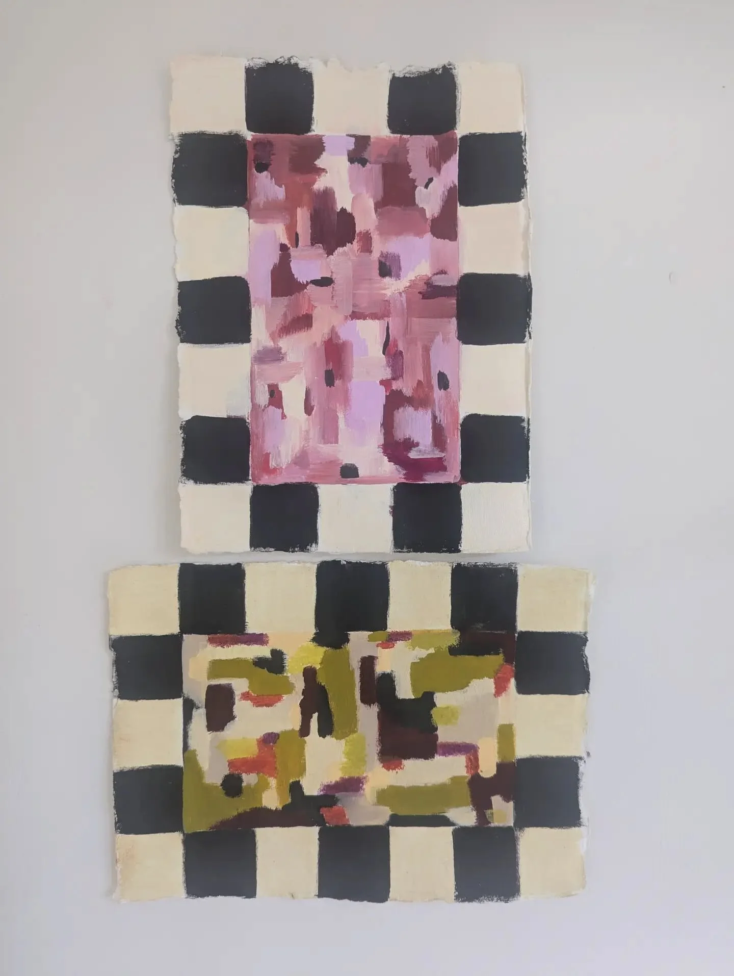 Two new works on paper. I really want to experiment with a softer, looser approach, so I am particularly enjoying my forever favourite @khadipapers and how my paints behave with them. Also, using a mix of paint and oil pastel for extra textural goodn