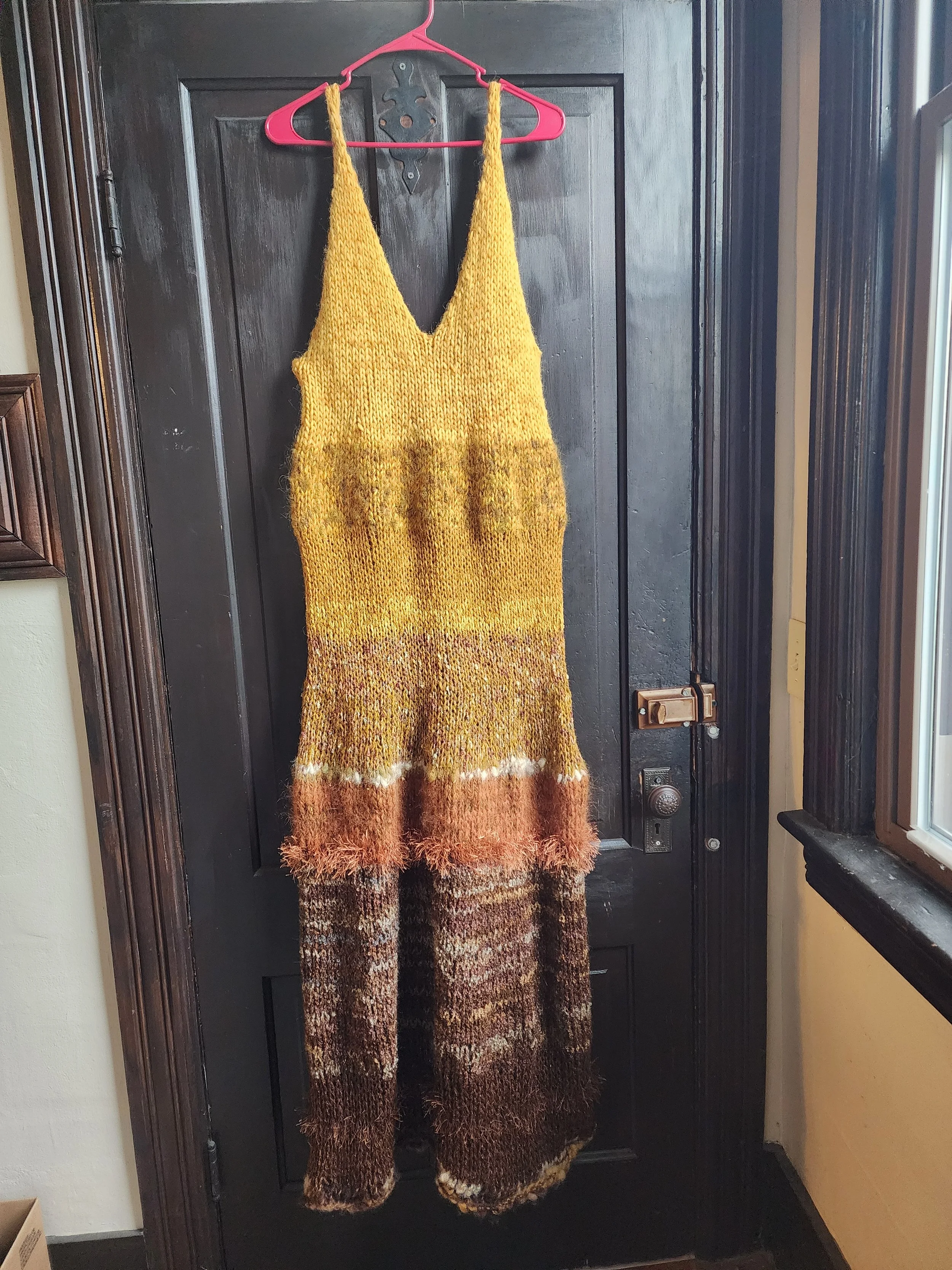 hand-knit yellow to brown ombre maxi dress