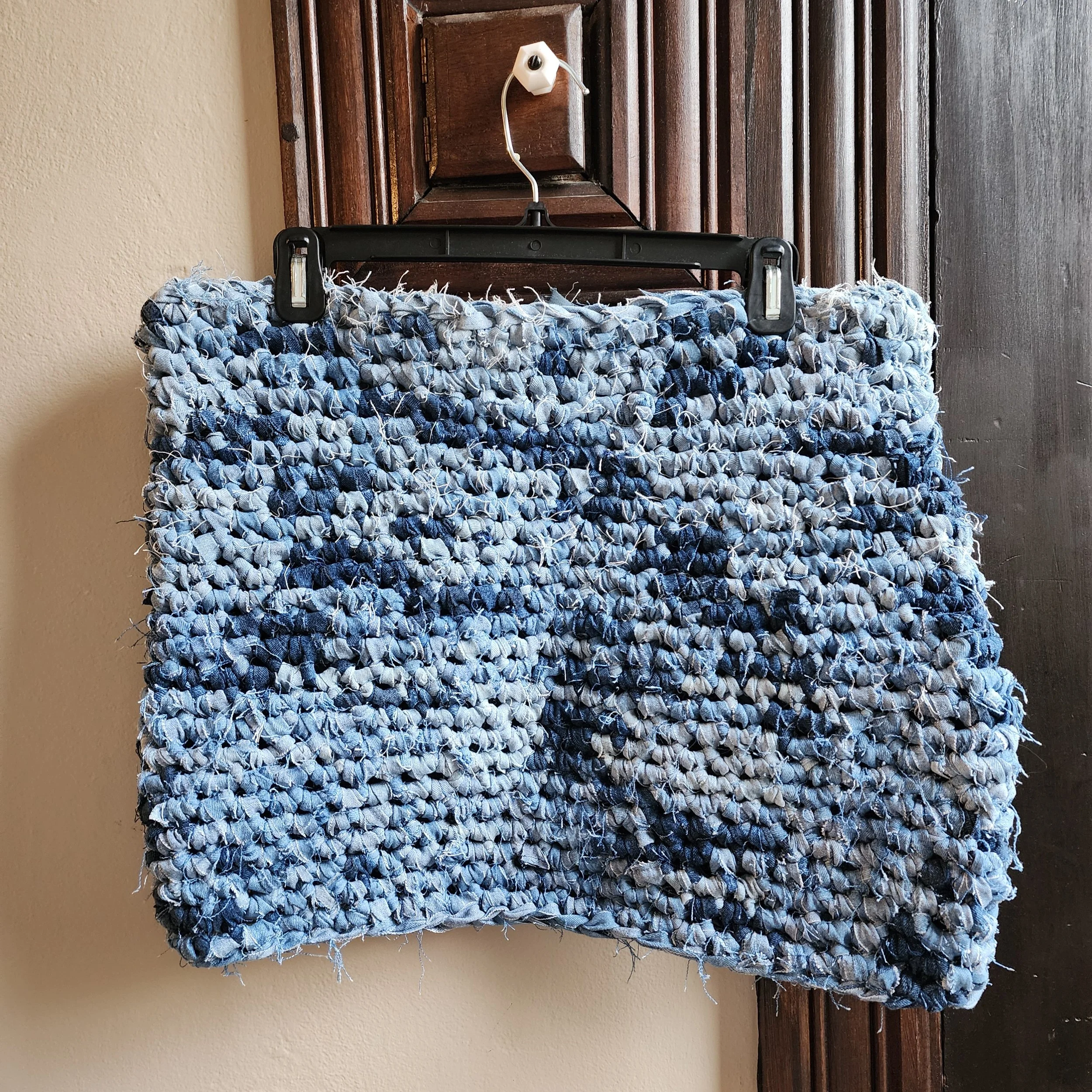 @doseofdiallo inspired recycled jean crochet miniskirt