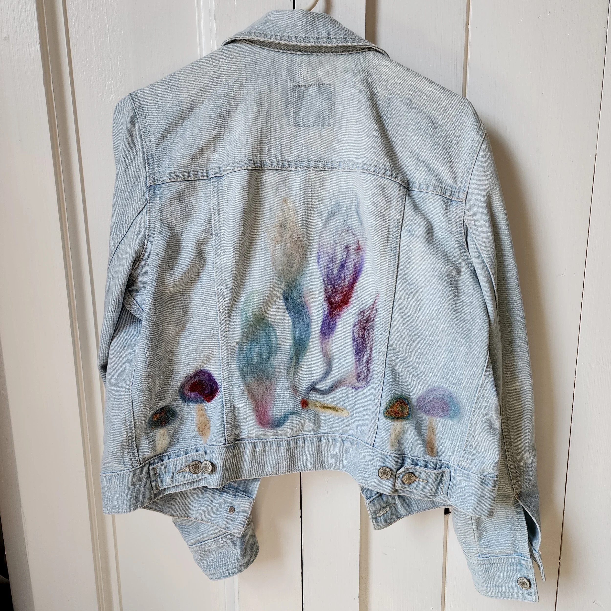 420 themed needle felted jean jacket